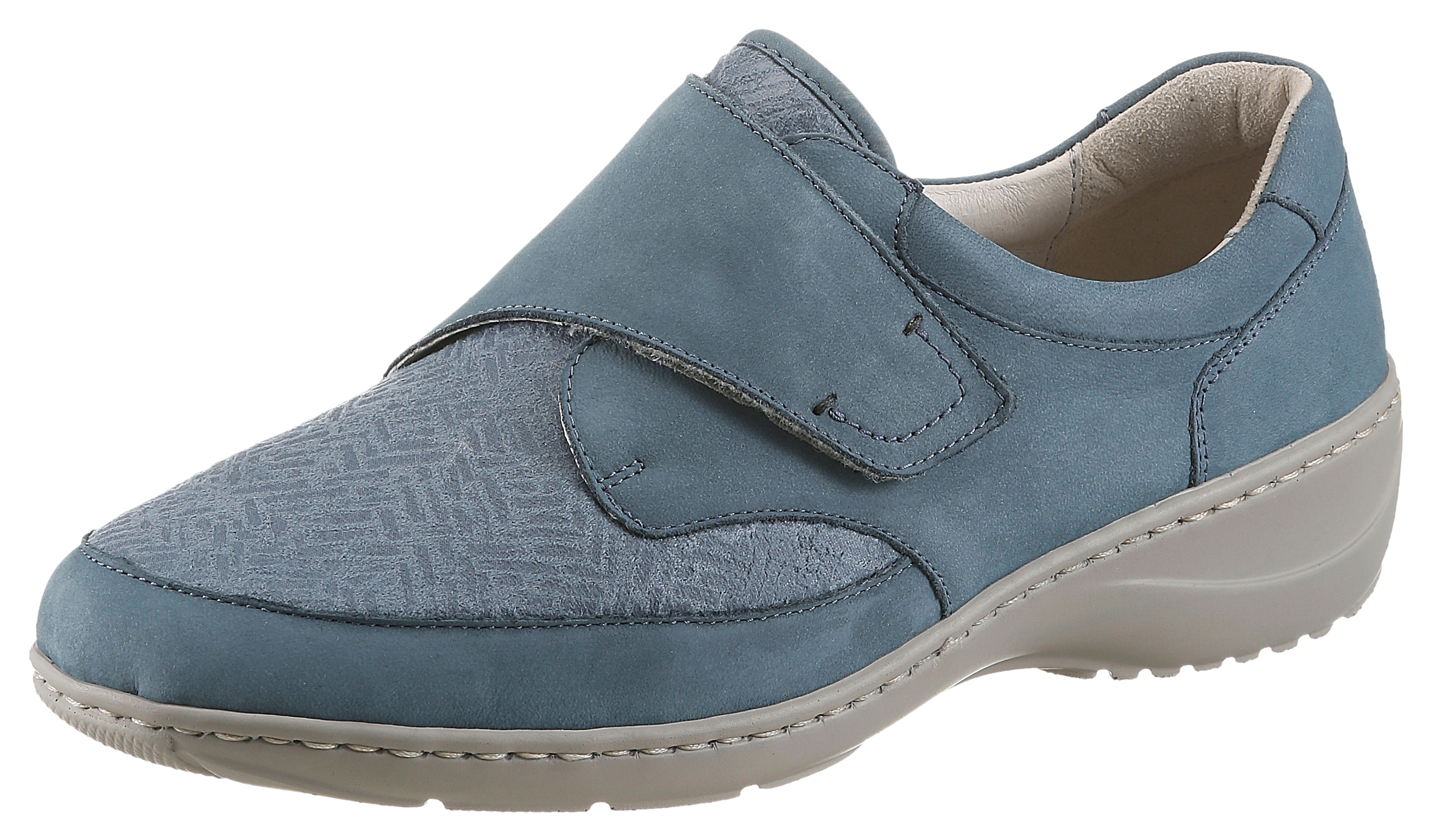 Klettschuh WALDLÄUFER "KYA-Soft", Damen, Gr. 8 (42), jeansblau, Nubukleder, Textil, Schuhe Klettschuh, Komfortschuh, Halbschuh in komfortable Weite K = extraweit