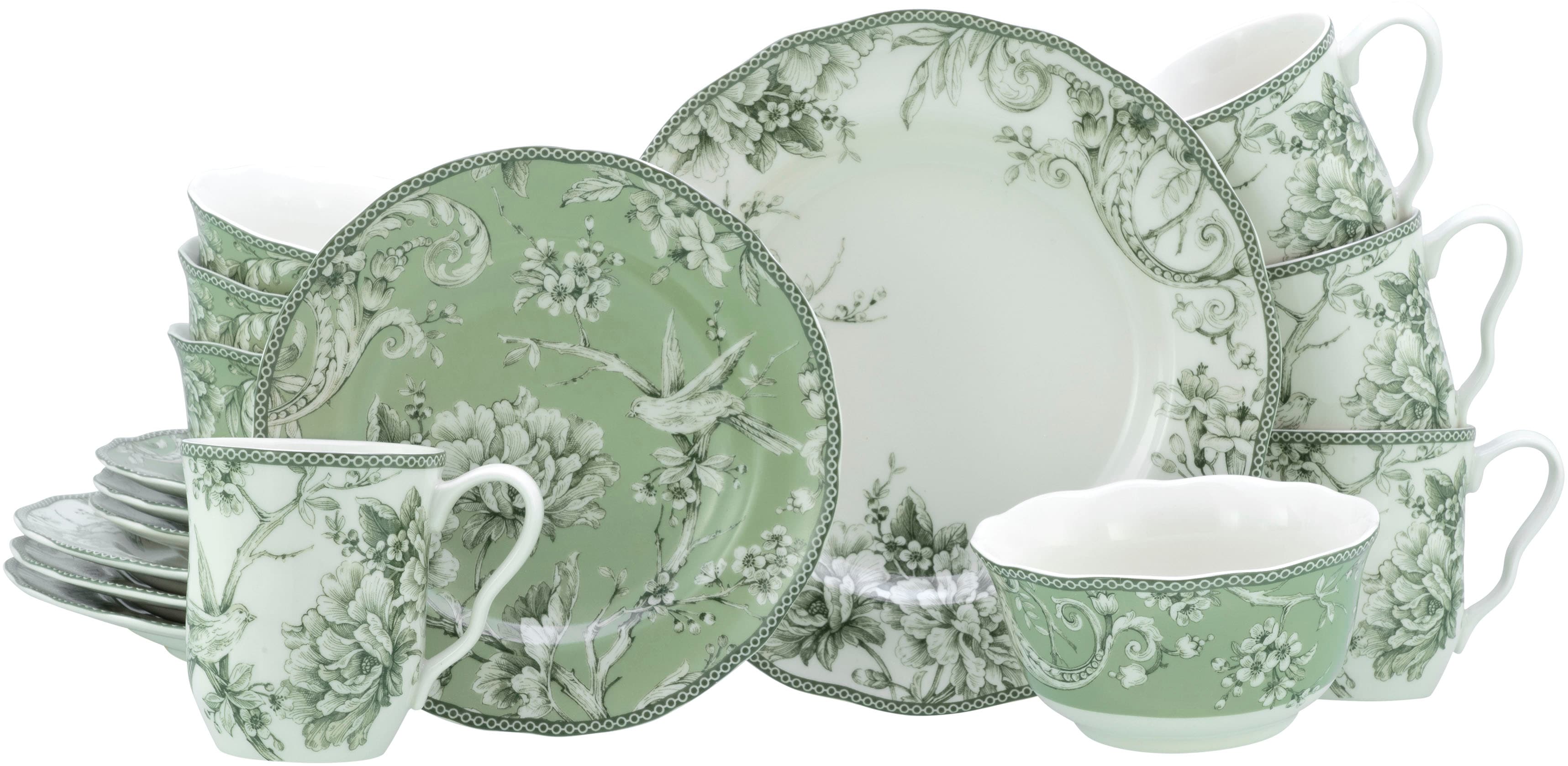Kombiservice CREATABLE "Adelaide, Service 16-tlg.", grün, 16, Porzellan, Geschirr-Sets, Kombiservice, Nostalgischer Vintage Dekor, Elegante Form
