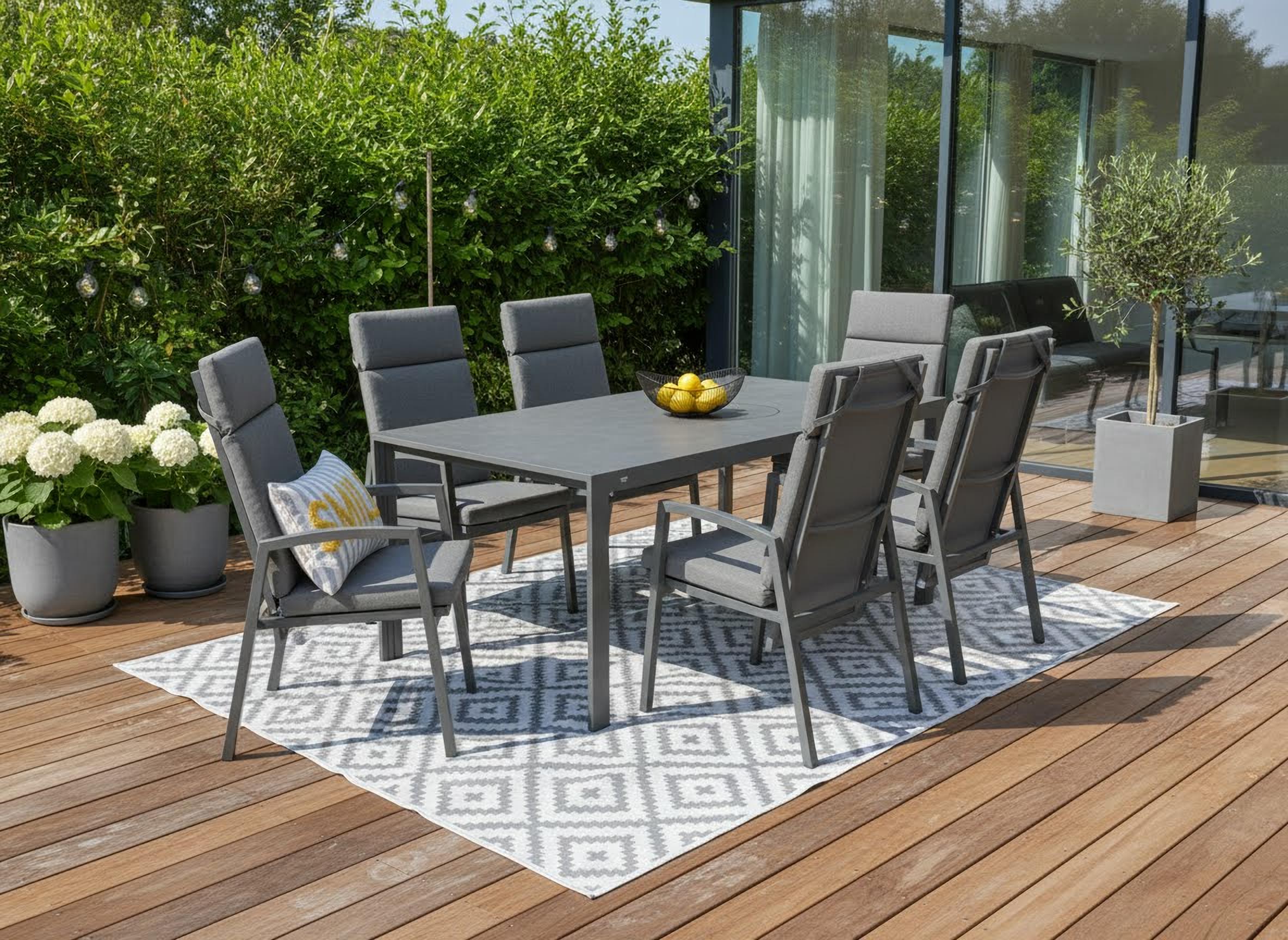 Garten-Essgruppe OTTO HOME "Maruja", dunkelgrau, Aluminium, Sitzmöbel-Sets, bestehend aus 1 Tisch, 6 Stühlen und 6 Sitzauflagen