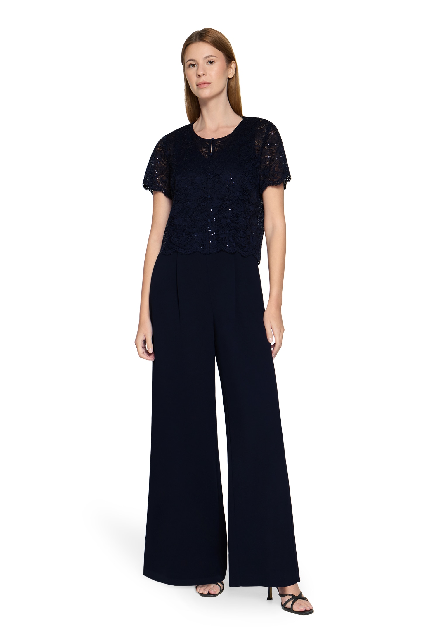 Overall VERA MONT "Damen mit Bundfalten", Damen, Gr. 36, Normalgrößen, night sky, Obermaterial: 95% Polyester, 5% Elasthan; Futter: 100% Polyester, figurumspielend, Rundhals, Overalls Overall