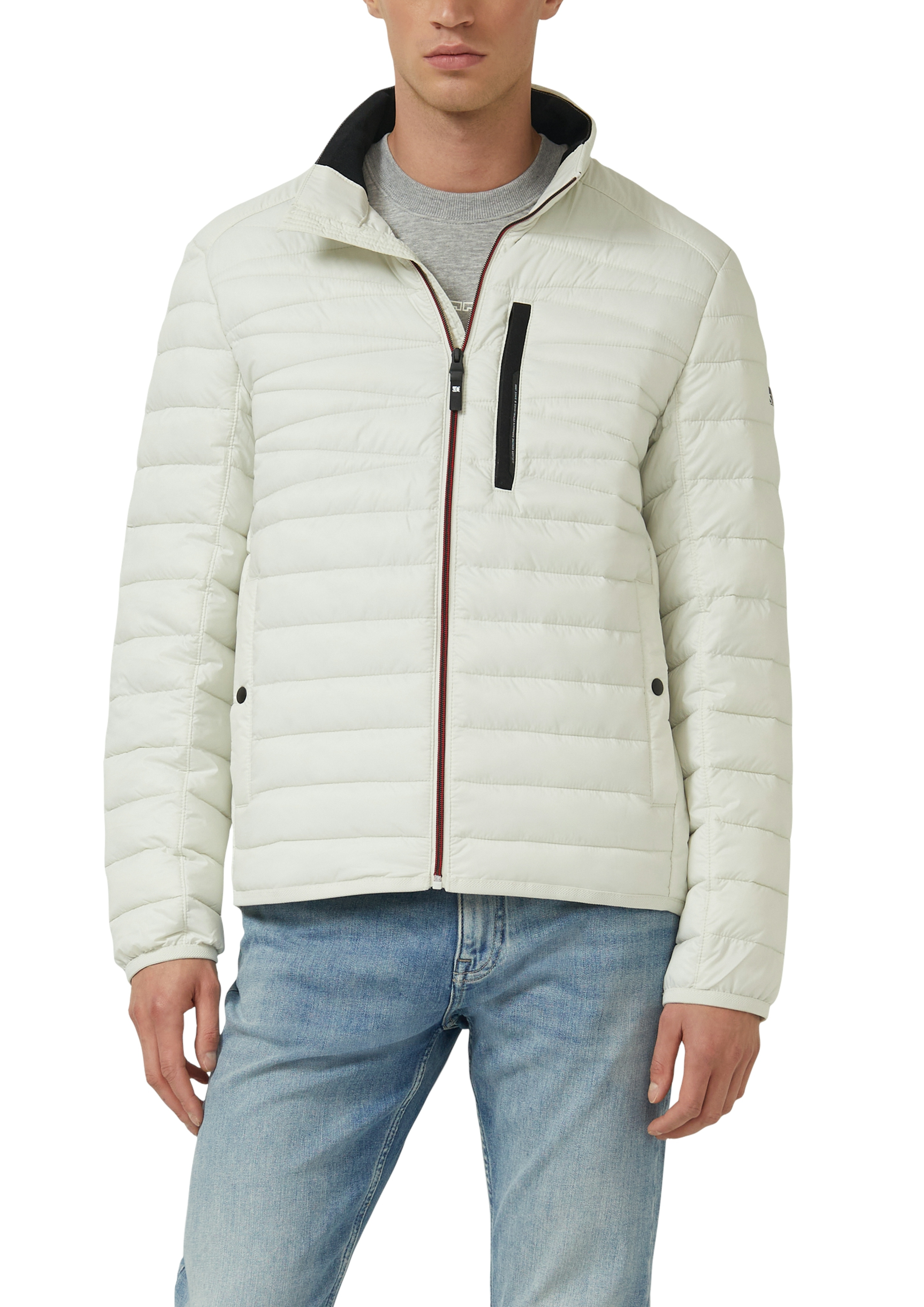Steppjacke S.OLIVER, Herren, Gr. 3XL, ecru, Web, Obermaterial: 100% Polyester, unifarben, normal hüftbedeckend, Rundhals, elastischer Bund, Jacken Steppjacke, mit Stehkragen und Reißverschluss