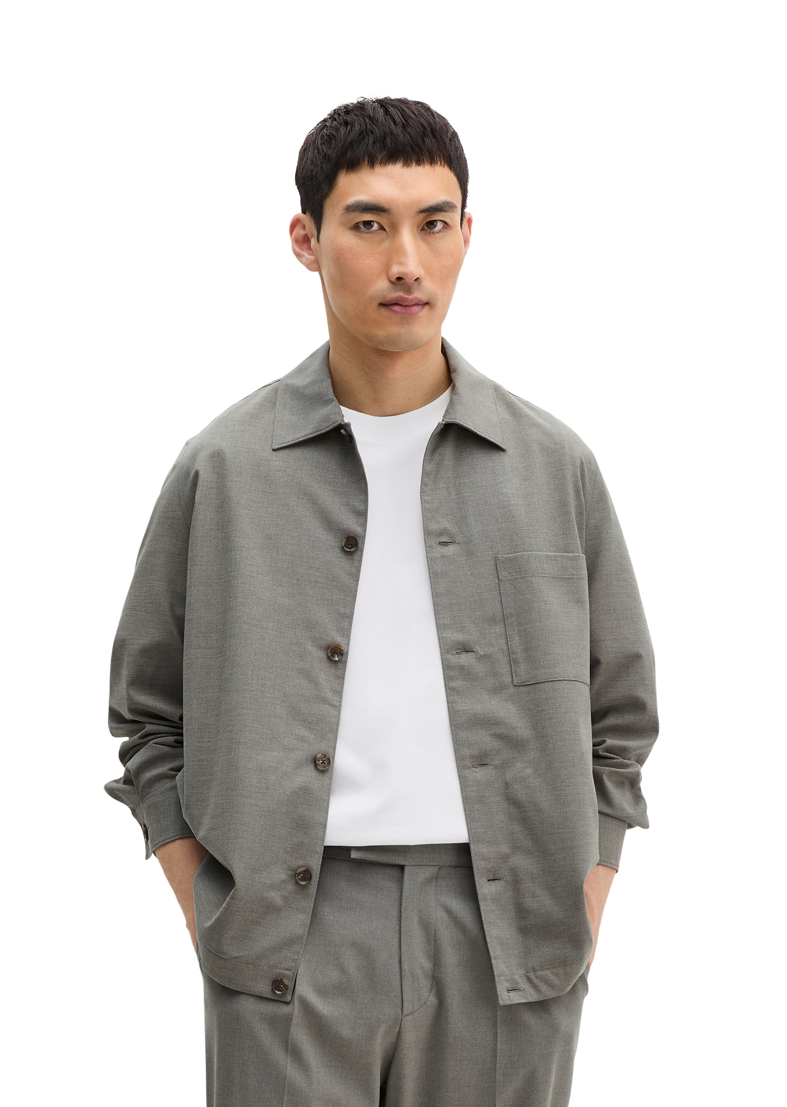 Kurzjacke MARC O'POLO "aus sommerlichem Woll-Mix", Herren, Gr. M, medium beige melange, Obermaterial: 34% Wolle (Schafwolle), 31% Polyester, 31% Viskose, 4% Elasthan, unifarben, regular fit, Manschette, Jacken Kurzjacke