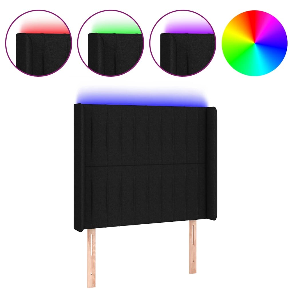 vidaXL LED Kopfteil Schwarz 93x16x118/128 cm Stoff Image