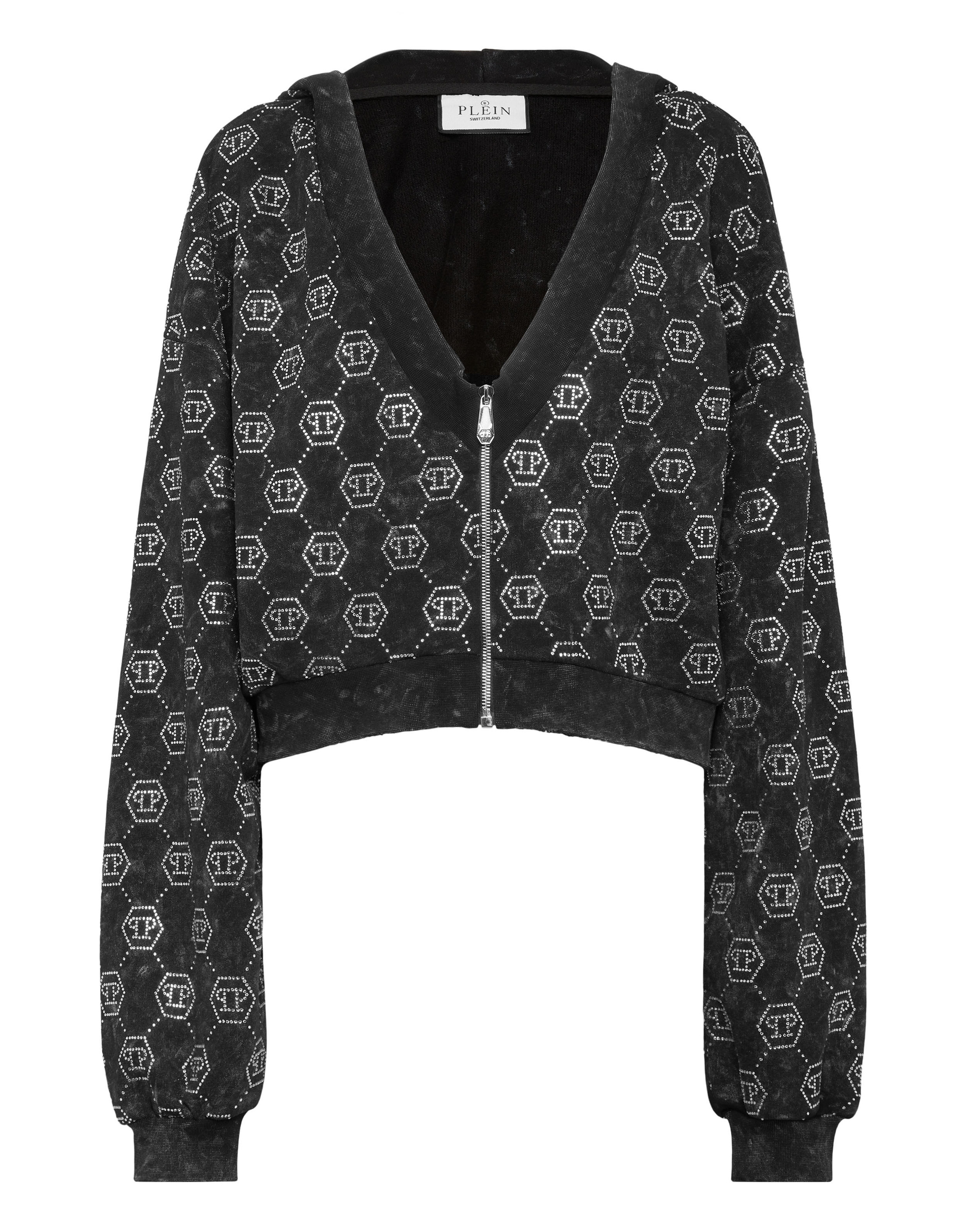 Washed Zip Hoodie Monogram Crystal M