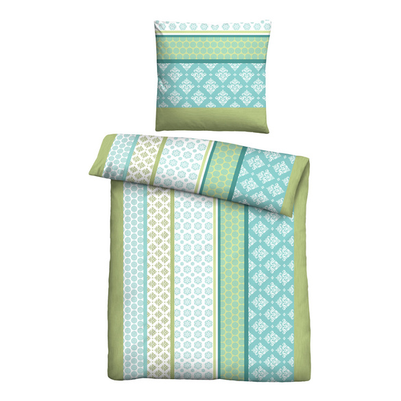 Castell Mikrofaser Seersucker Bettwäsche Längsmuster apfelgrün, 1x 155x220 cm + 1x 80x80 cm Image