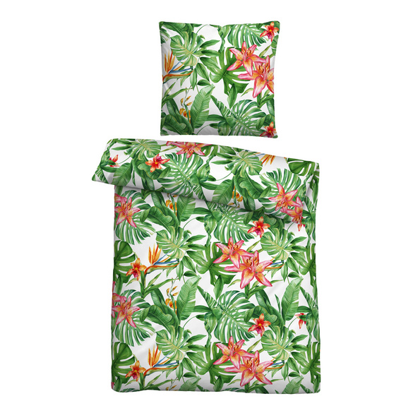 Castell Mikrofaser Seersucker Bettwäsche Blumen weiß, 1x 135x200 cm + 1x 80x80 cm Image