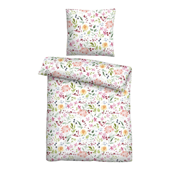 Castell Baumwoll Seersucker Bettwäsche Blüten weiß, 1x 155x200 cm + 1x 80x80 cm Image