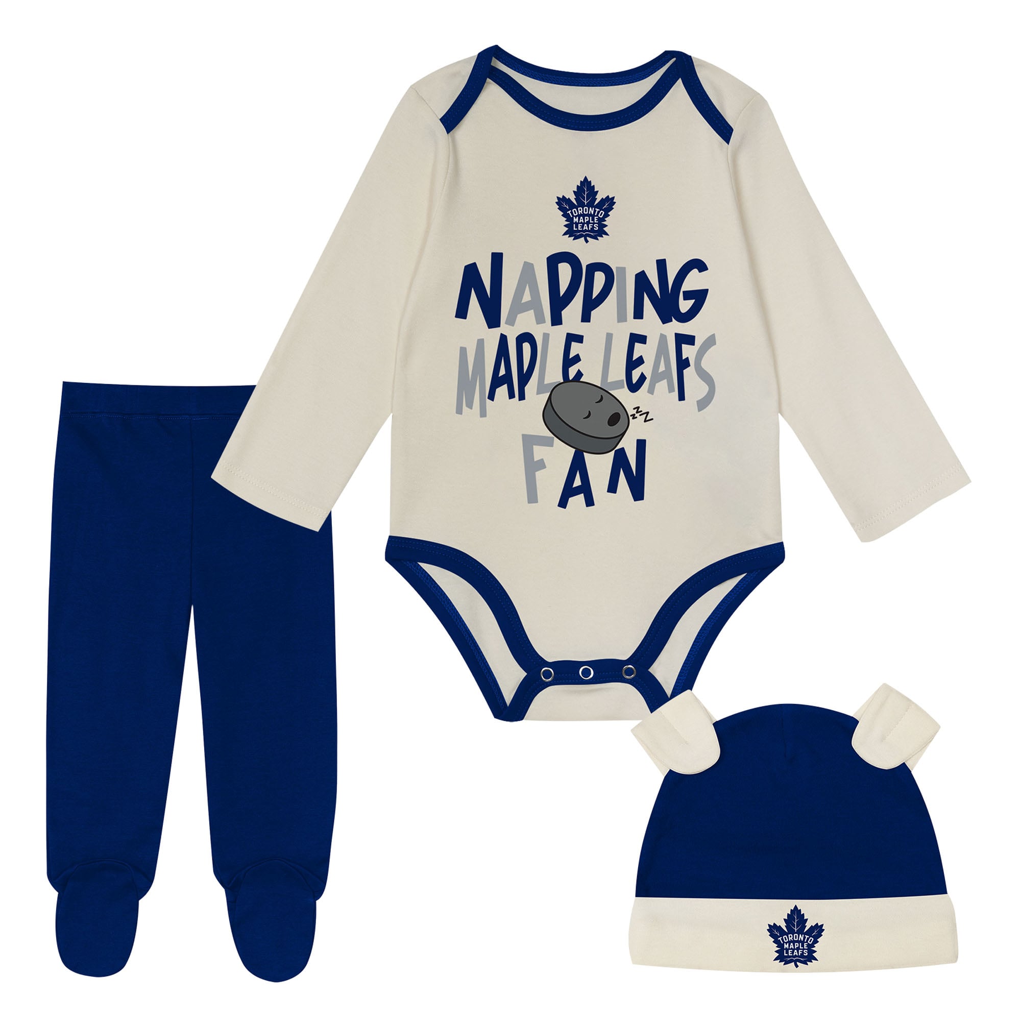 Toronto Maple Leafs Little Champ 3-teiliges Set aus Strampler, Hose und Mütze - Neugeborene