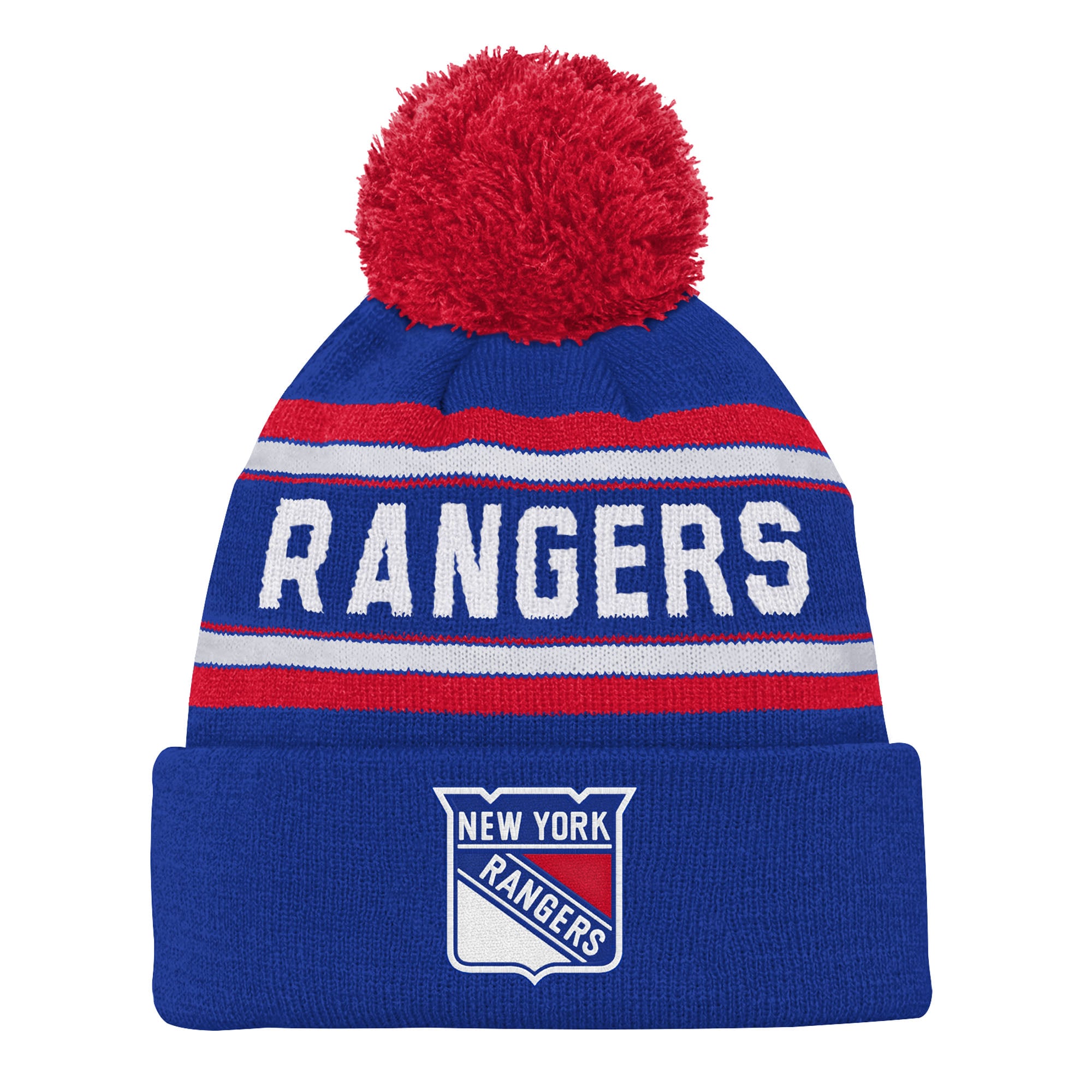 New York Rangers Wortmarke Jacquard-Strickmütze mit Bommel und Bündchen – Jugendliche