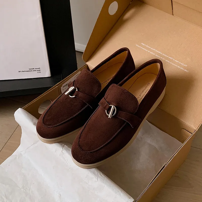 MKKHOU Fashion Flat Shoes Women's New High Quality Suede Leather Shoes Round Head Casual Shoes Loafers Shoes Women's Shoes