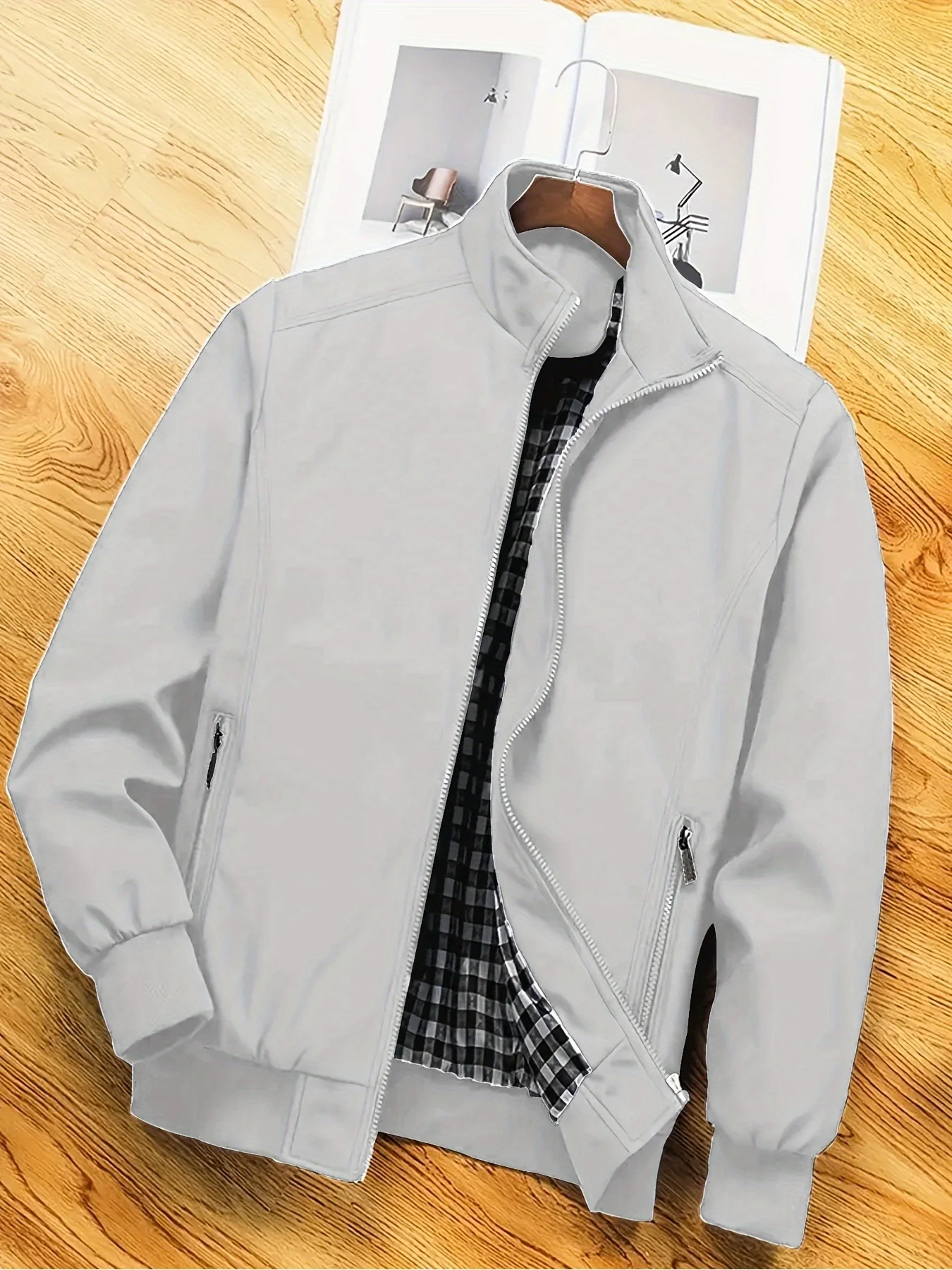 Giacca taglie forti da uomo, cappotto casual taglie forti, giacca sottile primaverile e autunnale con colletto rialzato, adatta per sport, passeggiate, ufficio, shopping, giacca taglie forti da uomo