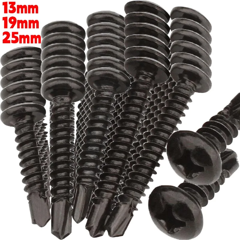 Kit d'assortiment de vis autoperceuses à tête métallique en acier inoxydable noir, 50-200 pièces, vis autoperceuses à tête cruciforme Phillips