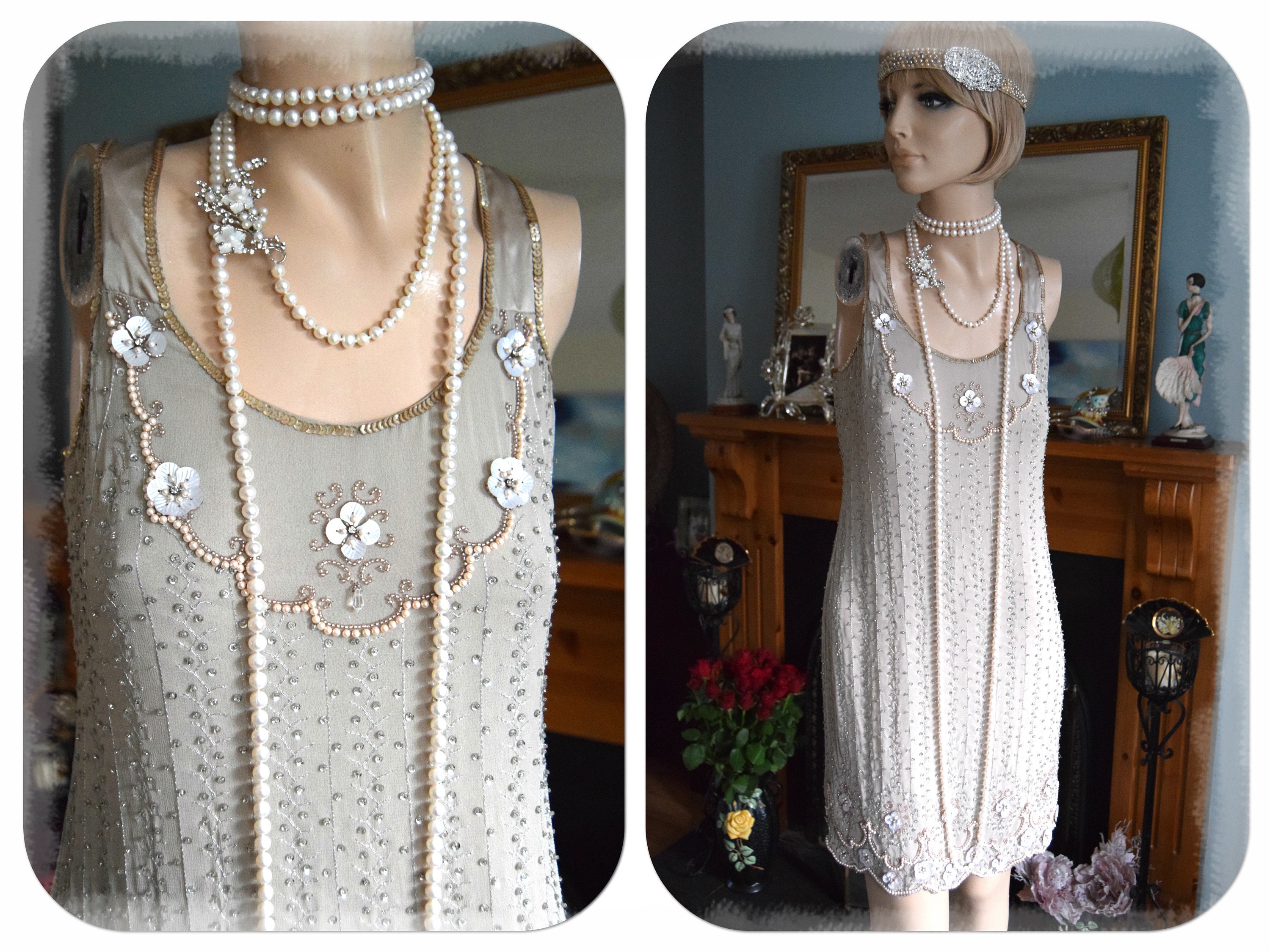 Abito anni '20, abito flapper, abito Grande Gatsby, abito anni '20, abito vintage in seta con perline, abito da sposa anni '20, abito da sposa flapper