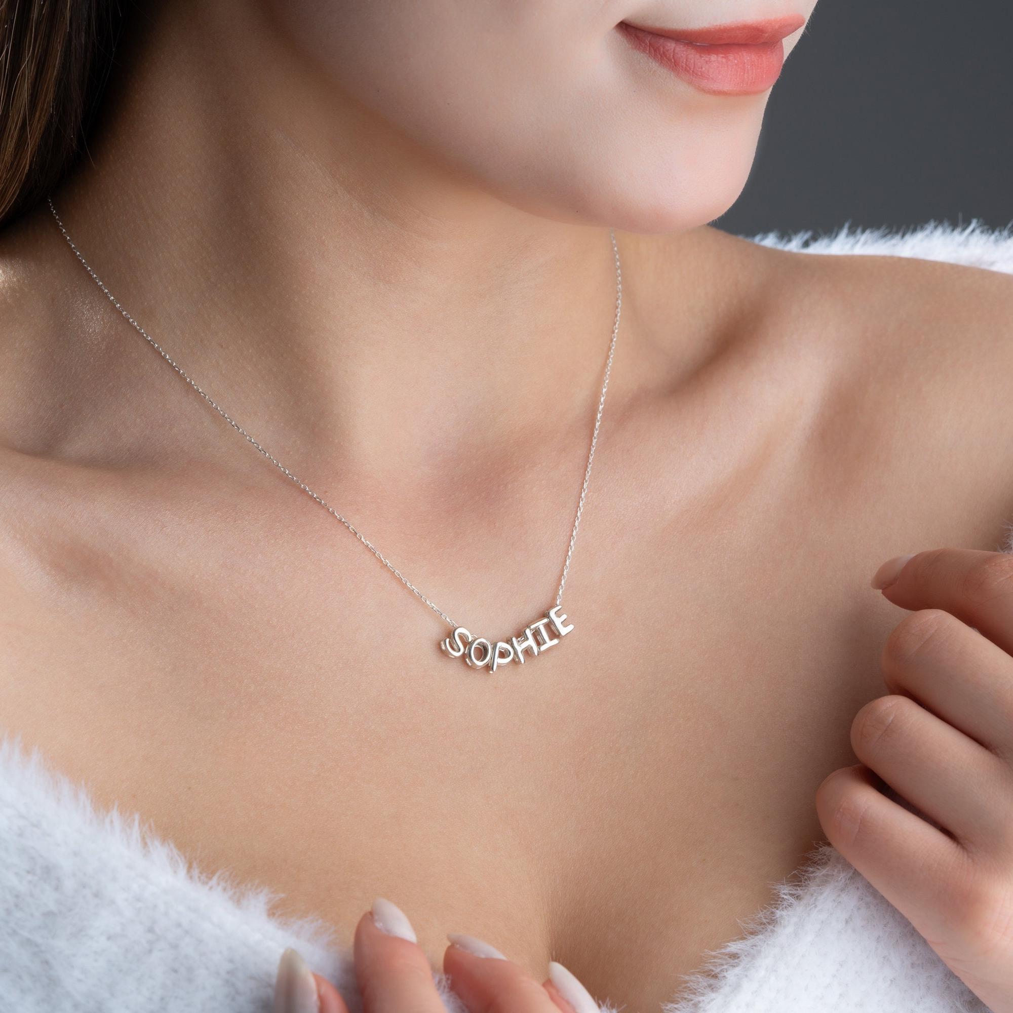 Delicata collana con lettera a forma di bolla 3D, collana con nome a forma di bolla in oro, collana con lettera a forma di palloncino in argento sterl
