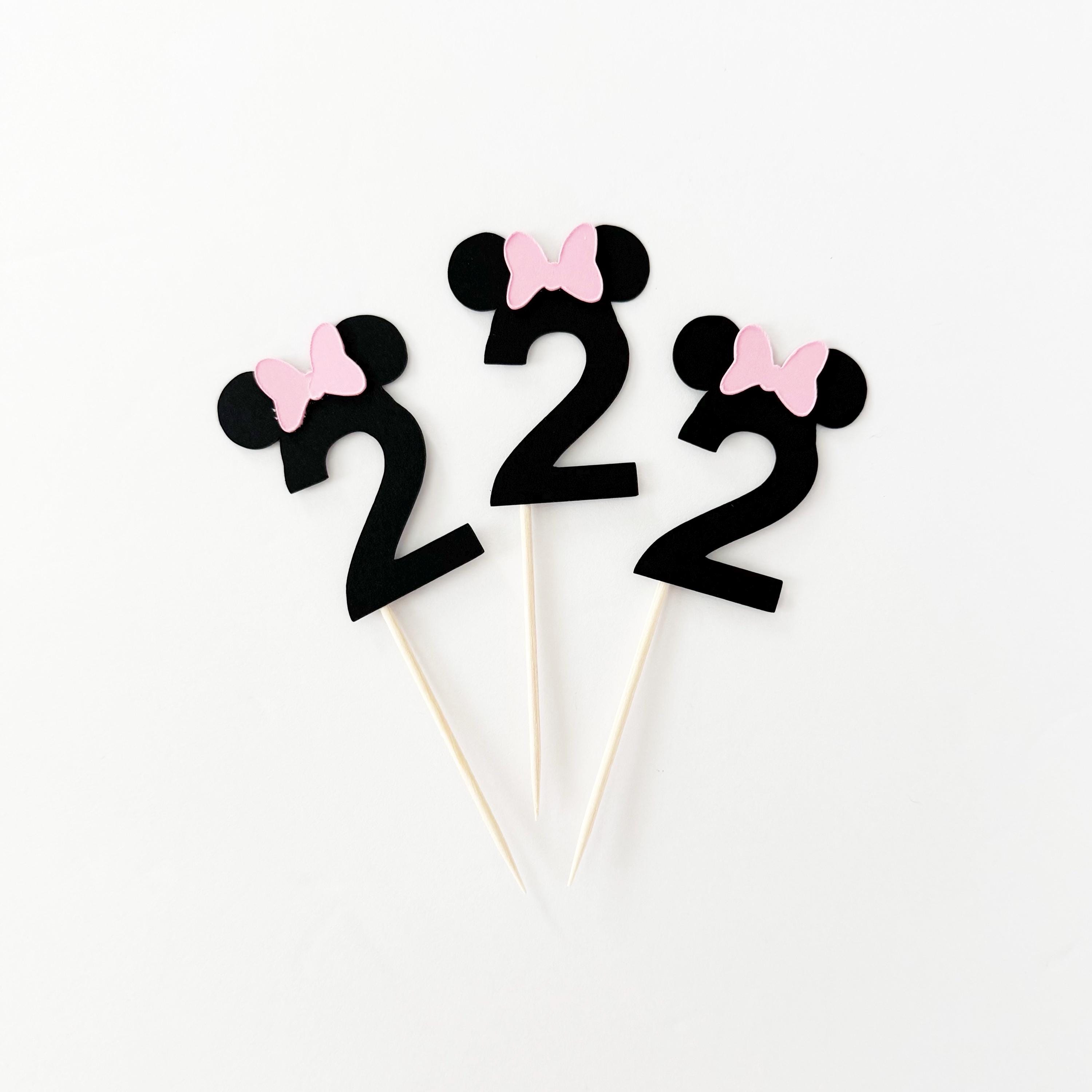 Topper per cupcake Minnie Mouse Oh Twodles / Topper per cupcake Minnie Mouse 2o compleanno / Topper per cupcake Minnie Mouse con fiocco rosa chiaro /