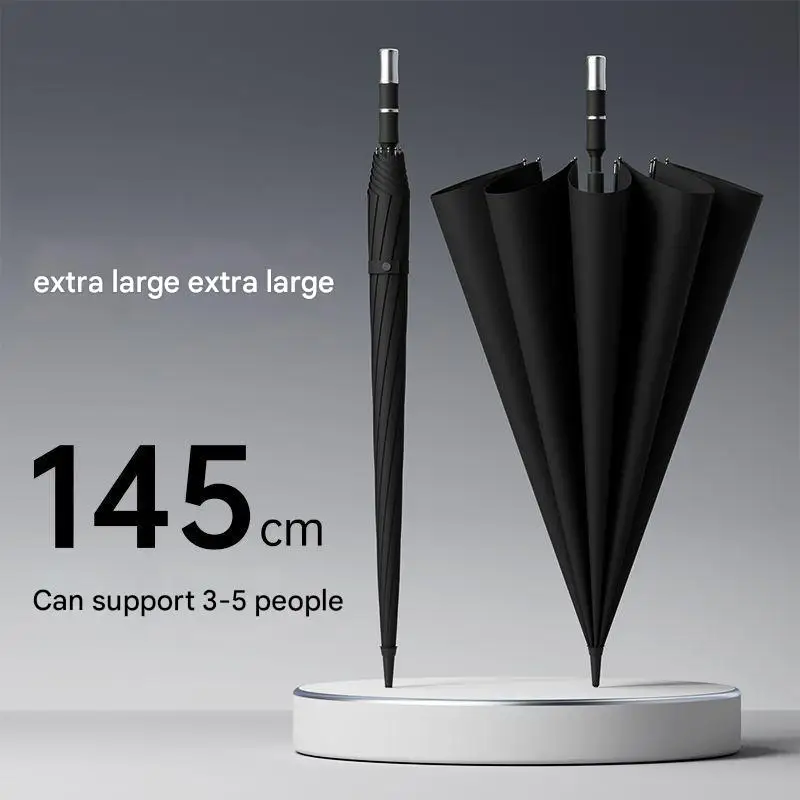 Hochwertiger, automatischer, extra großer, verstärkter, verdickter, robuster, sturmbeständiger Regenschirm für Herren mit langem Griff für drei Personen Image