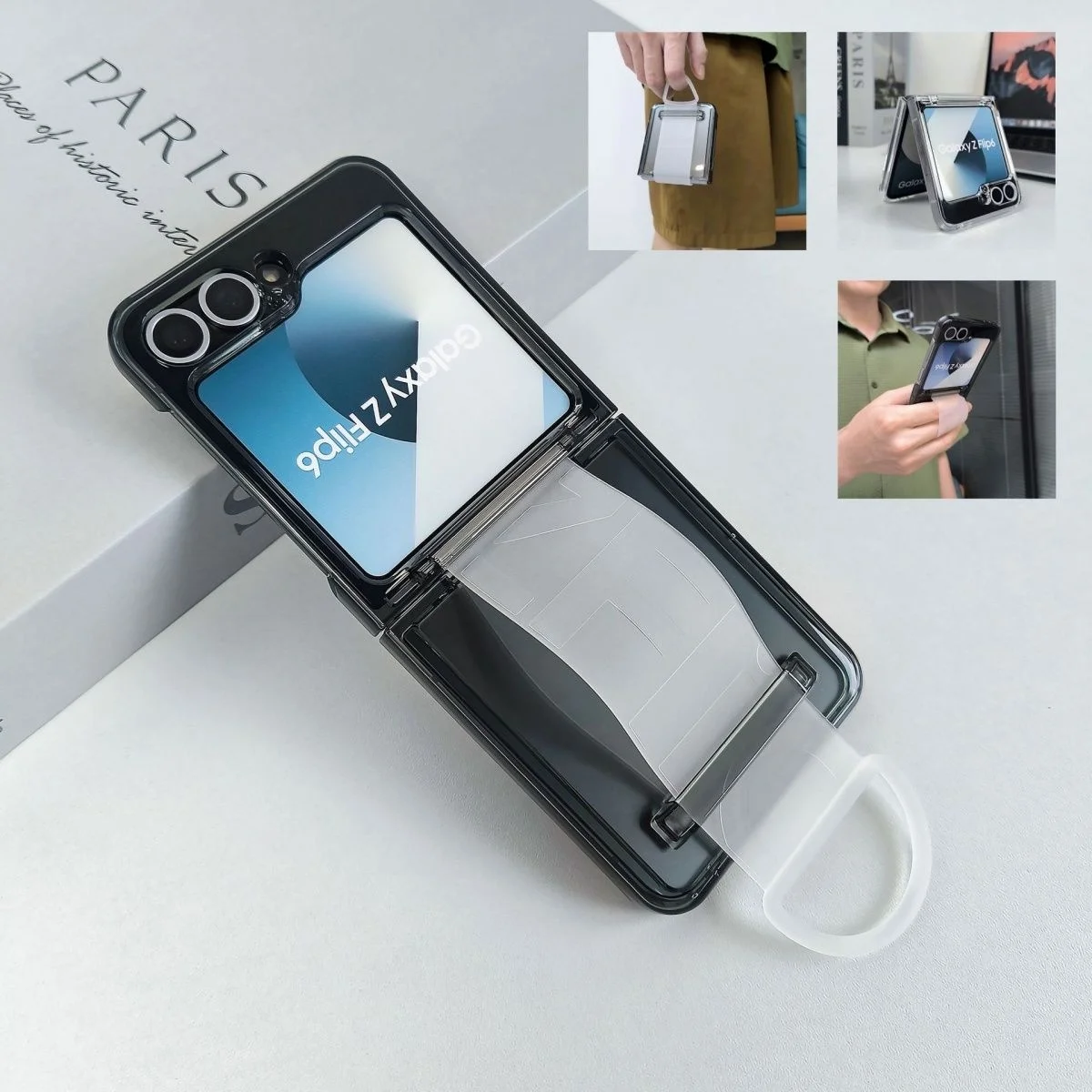 Original Finger Schnalle Grip Ring Klare Harte Telefon Fall Für Samsung Galaxy Z Flip 7, 6, 5, 4, 3, Silikon Handheld Lanyard Rüstung Abdeckung Image
