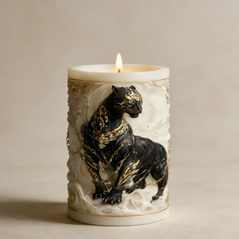 Schwarzgold-Muster Schwarzer Panther Ketten-Kerzenform Silikon DIY Handgemachte Aromatherapie-Wachsform Luxuriöses Dunkles Kunst-Dekorationswerkzeug Image