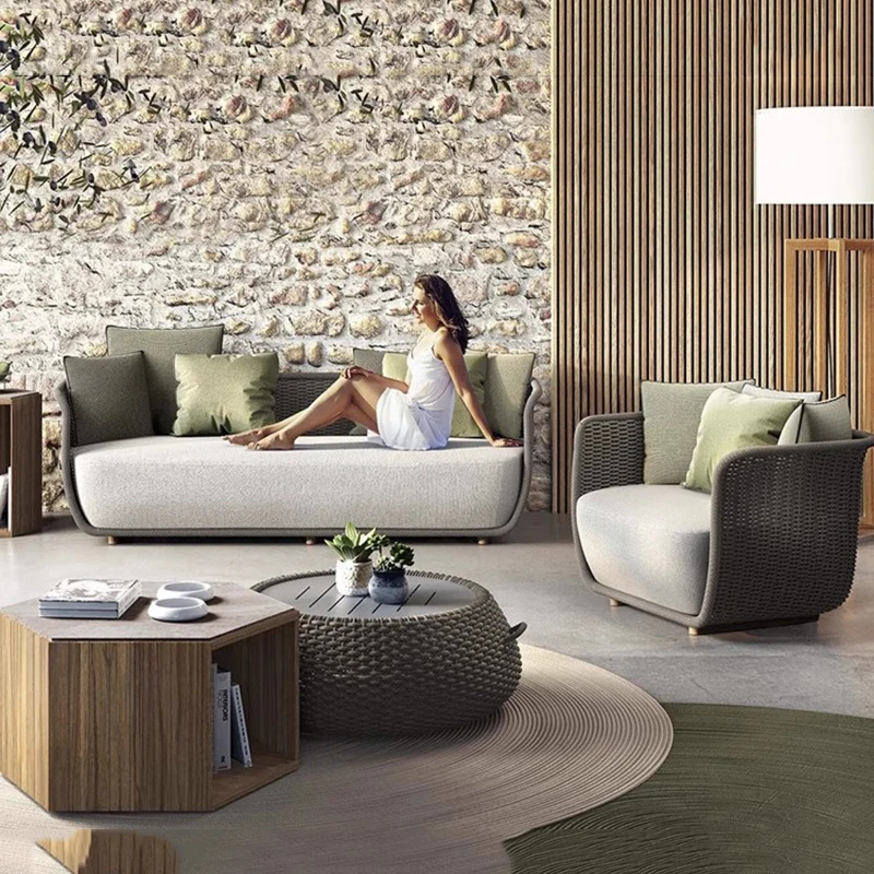Outdoor-Sofa Gartenmöbel-Sets Wasserdicht Moderne Hof- und Villengartenmöbel-Sets Nordisches Rattan-Mobilier Wohnmöbel Image