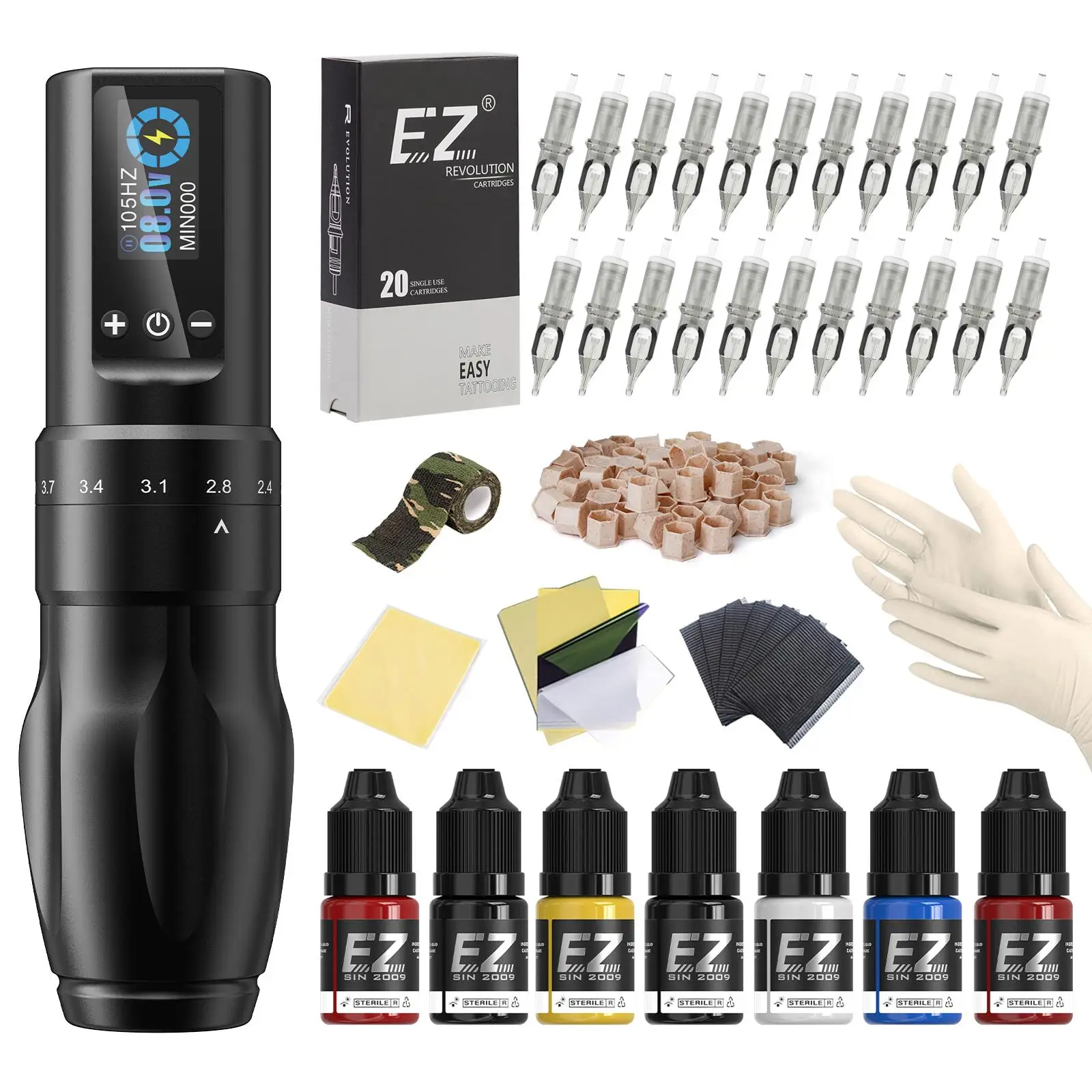 Tattoo Wireless Patrone Tattoo Maschine Stift Tattoo Kits 6 einstellbare Striche mit EZ Patrone Tattoo Nadeln Tattoo Tinten Kits Image