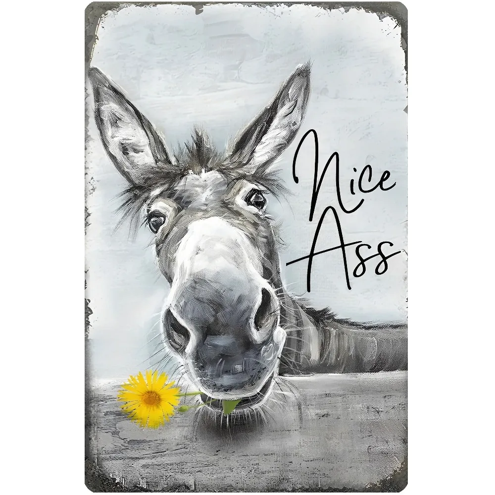 Vintage lustiges Esel-Metallschild, 8x12 Zoll, Wandkunst im Farm-Stil für Garten, Veranda & rustikale Dekoration Image