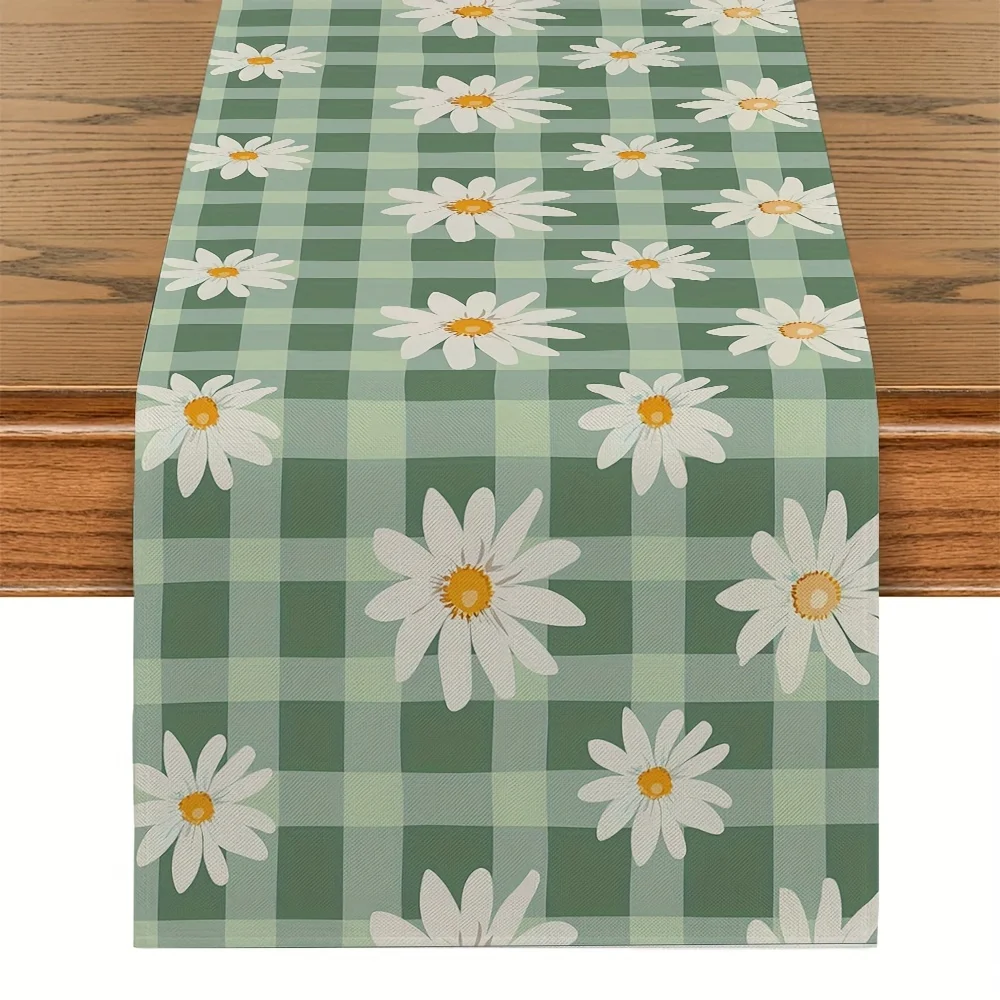 Eleganter Tischläufer mit Blattmuster - Weicher Grün/Grauer Leinen-Tischläufer, für Küche, Esszimmer, Hochzeiten, Ostern, Feiern & Täglichen Gebrauch