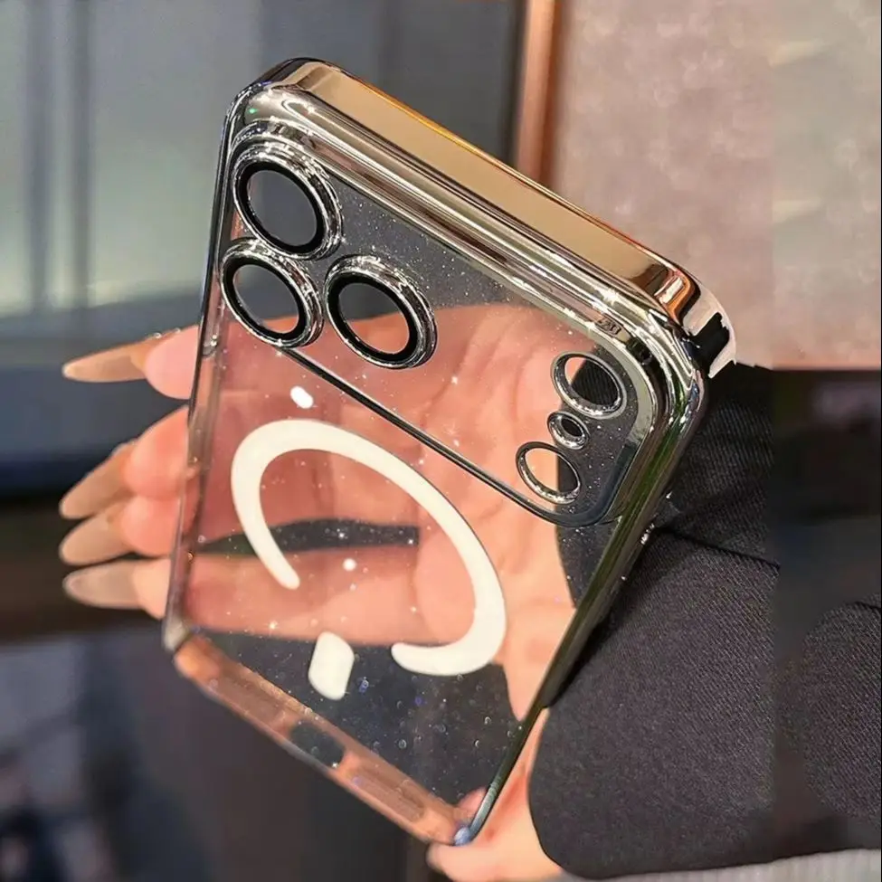 Ultradünne, glitzernde, klare PC-Magnethülle für iPhone 17, Air 16, 15, 14 Plus, 13, 12, 11 Pro Max, für Magsafe, stoßfeste Abdeckung Image