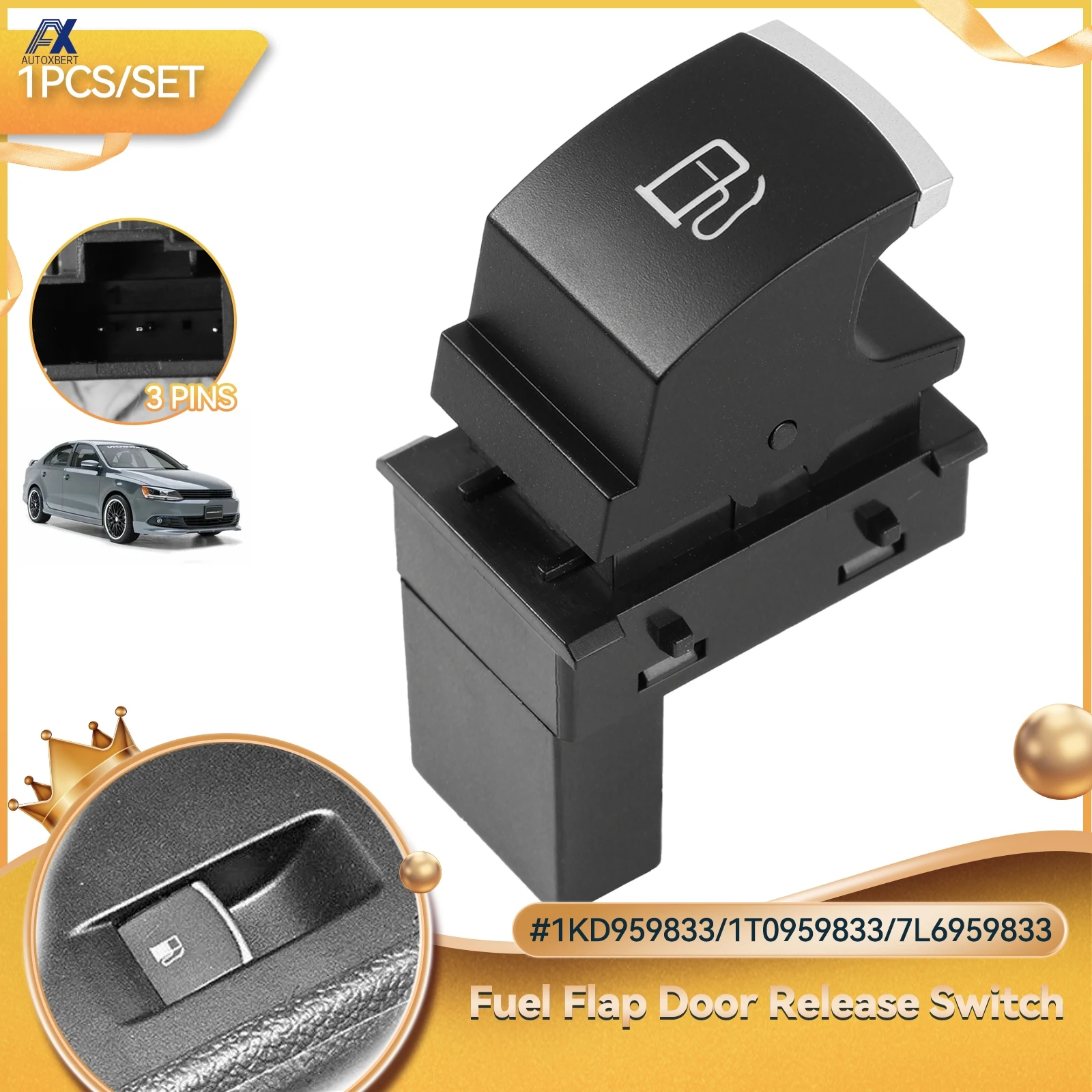 Auto Chrom Kraftstoff Tank Tür Release Schalter Taste Für VW Volkswagen Golf Jetta MK5 Kaninchen Touran # 1KD 959833 1KD 959 833 7L 6959833 Image