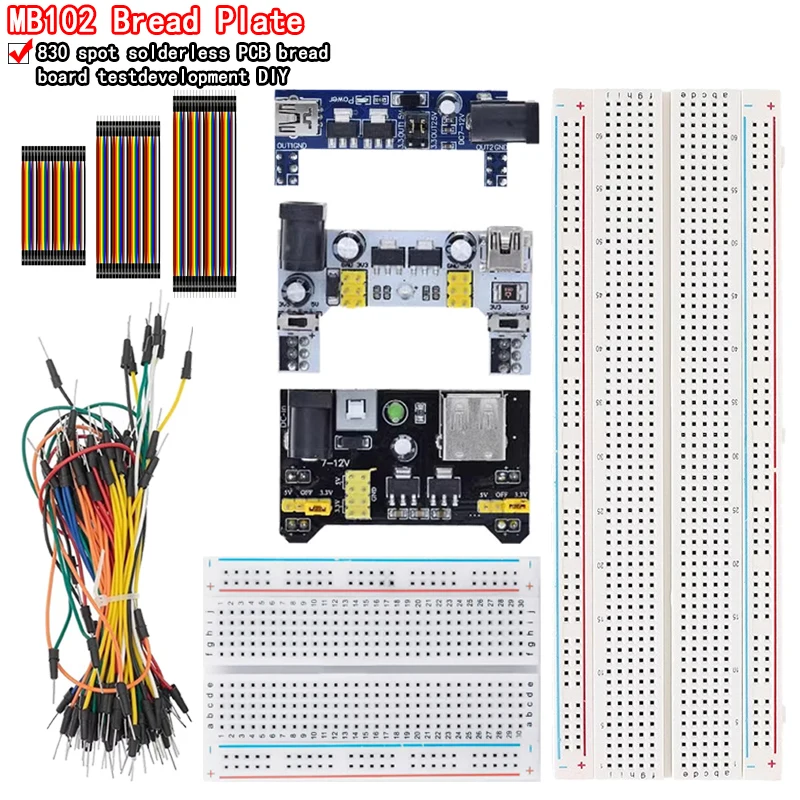 3,3 V/5 V MB102 Breadboard-Leistungsmodul + MB-102 830 Punkte Prototyp-Breadboard für Arduino-Kit + 65 Überbrückungsdrähte im Großhandel Image