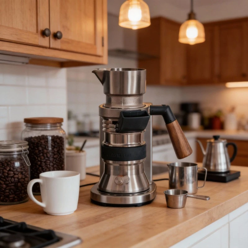 Italienische Espresso-Kaffeemaschine, Walnussholzgriff, Kompatibel mit Verschiedenen Modellen, Unverzichtbar für den Heim-Barista Image