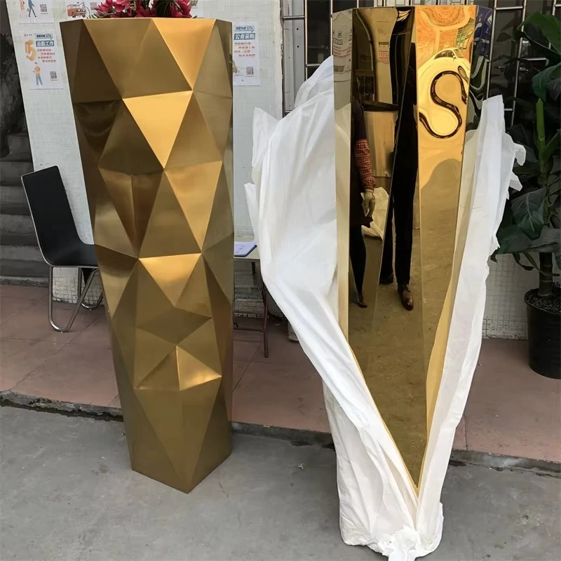 Moderne Luxus Gold Stehende Vase Edelstahl Garten Outdoor Topf Blume Hause Dekoration Boden Vase Image