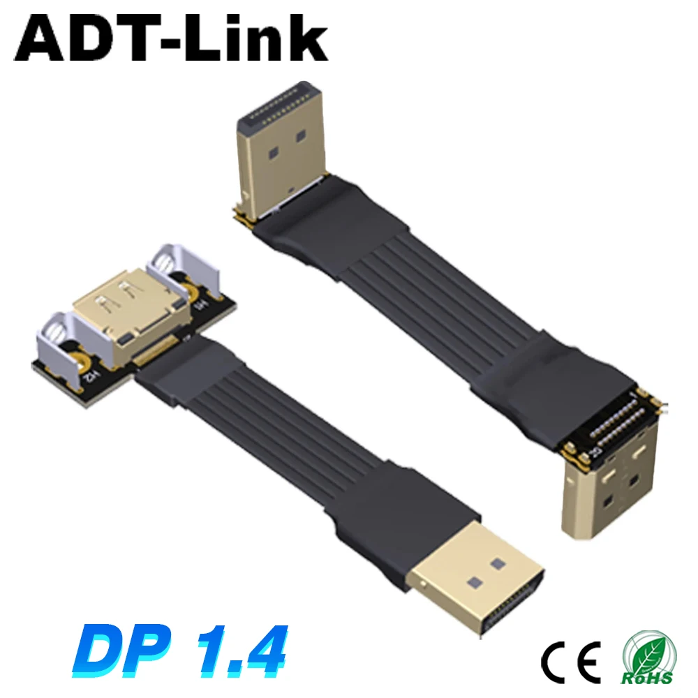DP 1.4 Stecker auf Buchse Verlängerungskabel DisplayPort DP1.2/1.4 DR/DSC-Winkelstecker, flaches, dünnes, weiches Grafikkarten-Adapterkabel Image