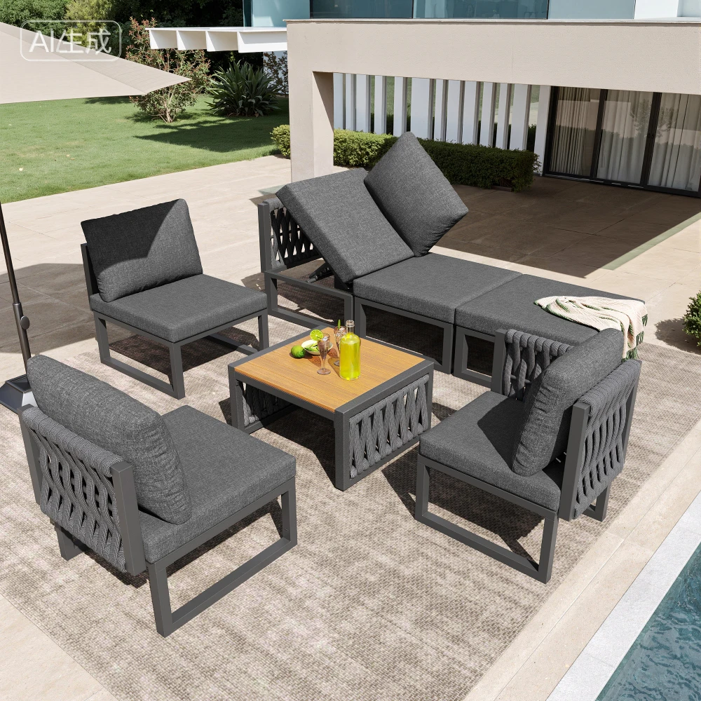 Gartenmöbel-Set mit Kissen & Rückenkissen, Garten-Loungesessel für 6 Personen, Outdoor-Lounge, Verstellbarer Rückenlehnenwinkel