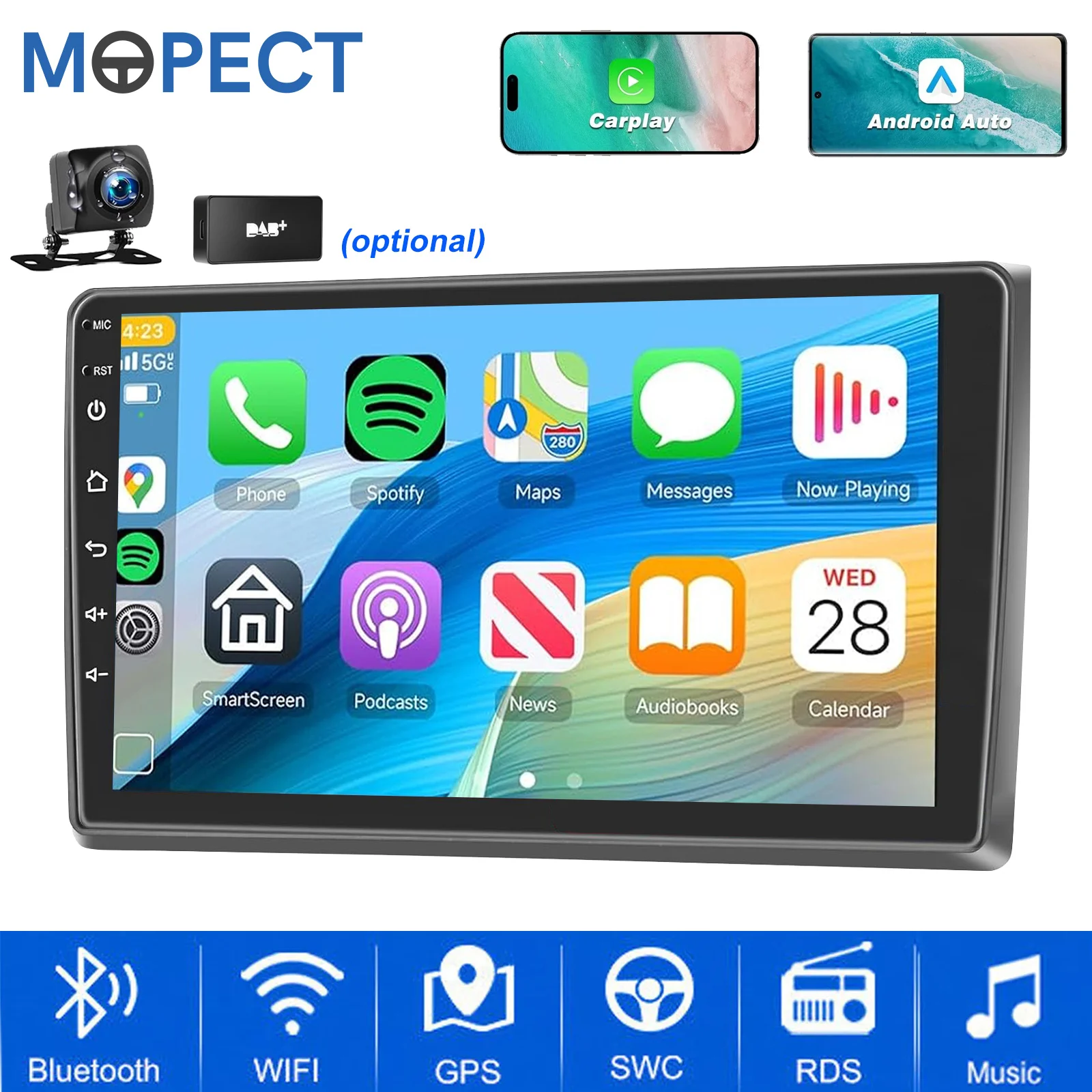 MOPECT 9-Zoll Autoradio für Audi A4 S4 RS4 RNS-E Seat Exeo mit Android15 CarPlay GPS-Navigation WLAN Bluetooth Mirror Link SWC AM/FM Image