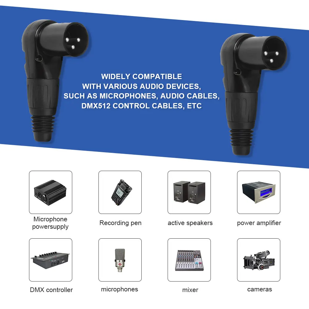 3-Pin XLR Stecker/Buchse Winkelstecker XLR-Verbinder für Mikrofon Lautsprecher Audiokabel DIY XLR-Audiokabel-Verbinder Image