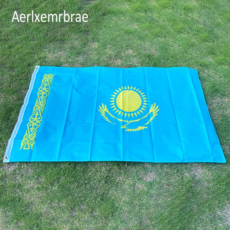 3ft x 5ft hängende Flagge Polyester Kasachstan National flagge Banner 150x90cm für Feier große Flagge Image