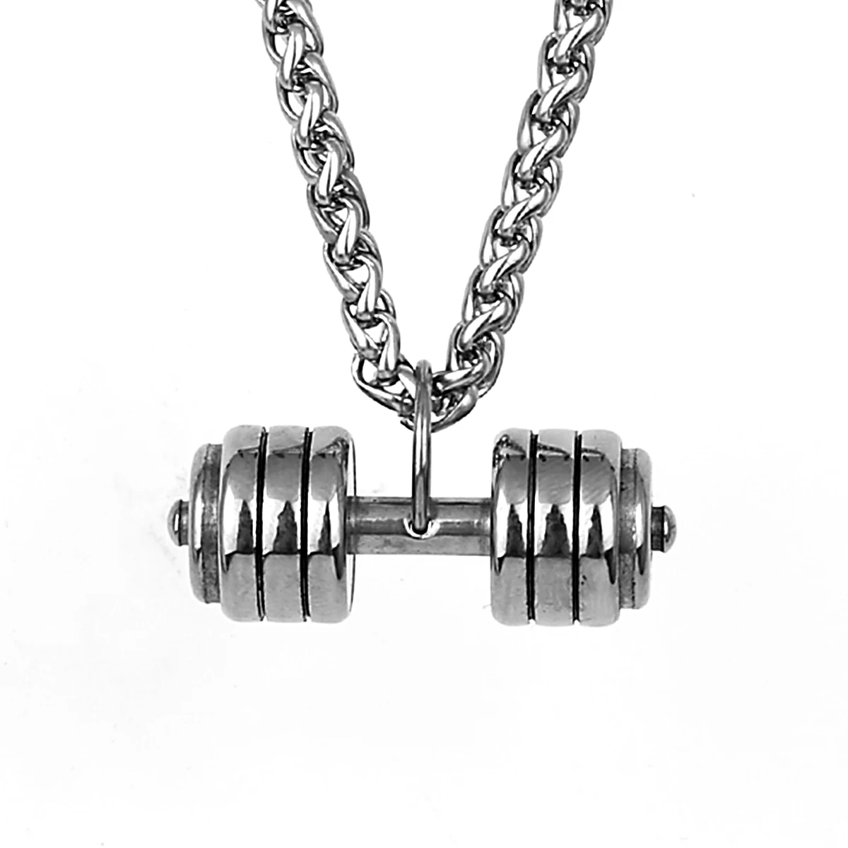 Männer Fitness Hantel Anhänger Halskette Punk Hip Hop Silber Farbe Edelstahl Halskette Schmuck Geschenk für Freund Image