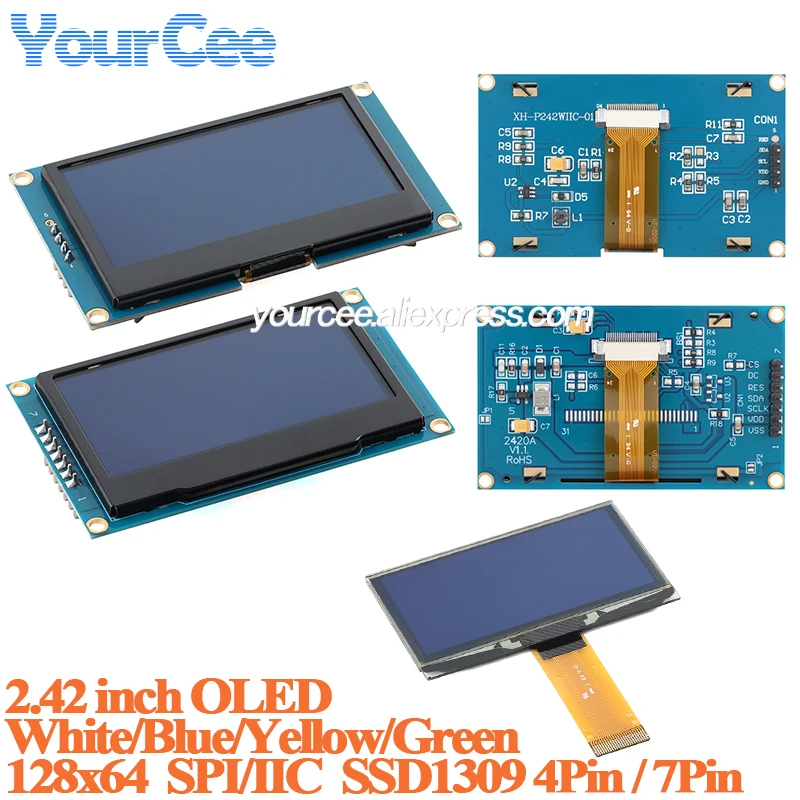 2,42 Zoll OLED-Display LCD-Bildschirmmodul 2,42 Zoll Auflösung 128*64 128x64 IIC/SPI SSD1309 Treiber 4-Pin 7-Pin Weiß/Blau/Gelb/Grün Image