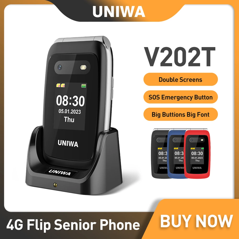 UNIWA V202T 4G Klapp-Seniorenhandy 2,4 Zoll Dual-Screen Notruf-Taste Seniorenhandy 1450mAh Große Tasten für Senioren Image