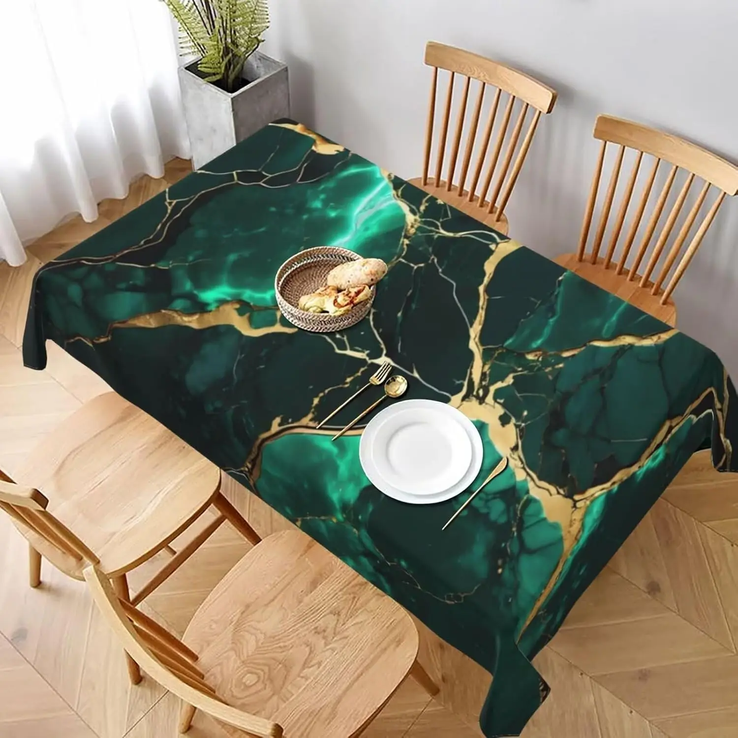 Rechteckige Tischdecke mit Marmorstruktur, Urlaub, Party-Dekoration, wiederverwendbar, Cyan, Grün, Gold, Marmor, Tischdecken, Küche, Esstisch-Dekoration Image