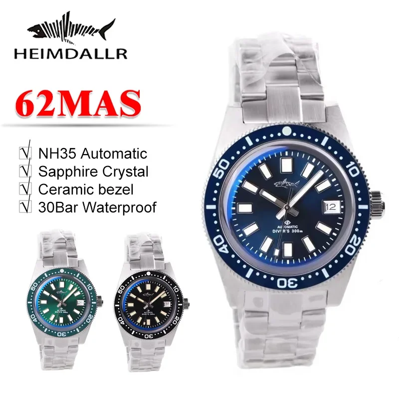 HEIMDALLR 62MAS Homage Uhr 41mm NH35 Automatische Doppel Gewölbtes Saphirglas 30Bar Wasserdicht C3 Super Leuchtende Männer Taucheruhr Image
