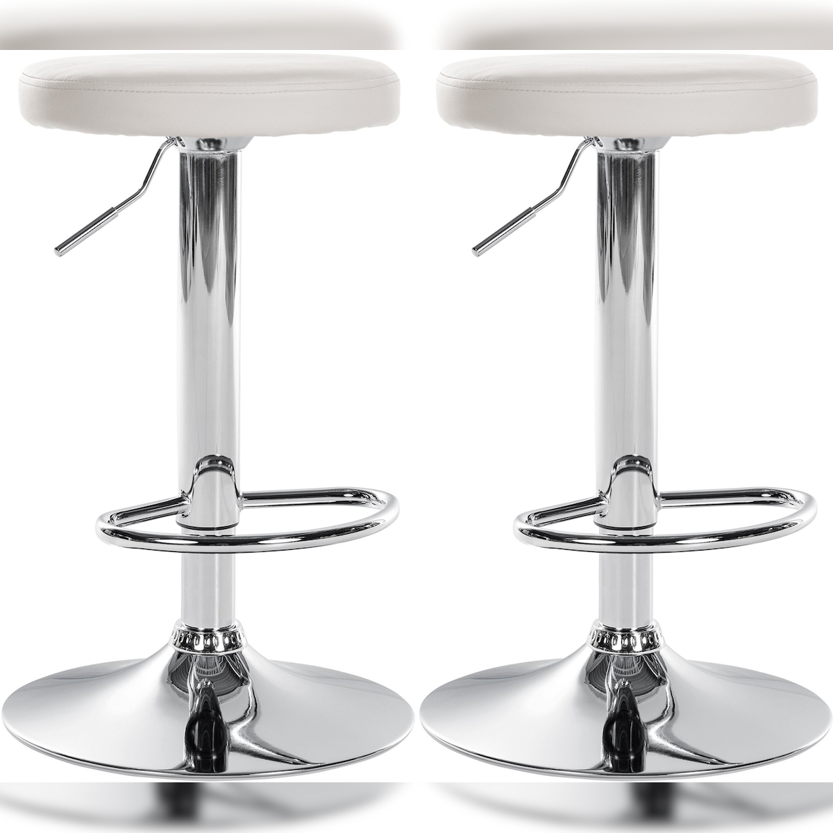 DELUKE 2er Set Barhocker KAZON - Kunstleder Weiß 38.5x38.5x60 cm Silber | Barstuhl Höhenverstellbar Drehbar Tresenhocker Tresenstuhl Kneipenhocker Image