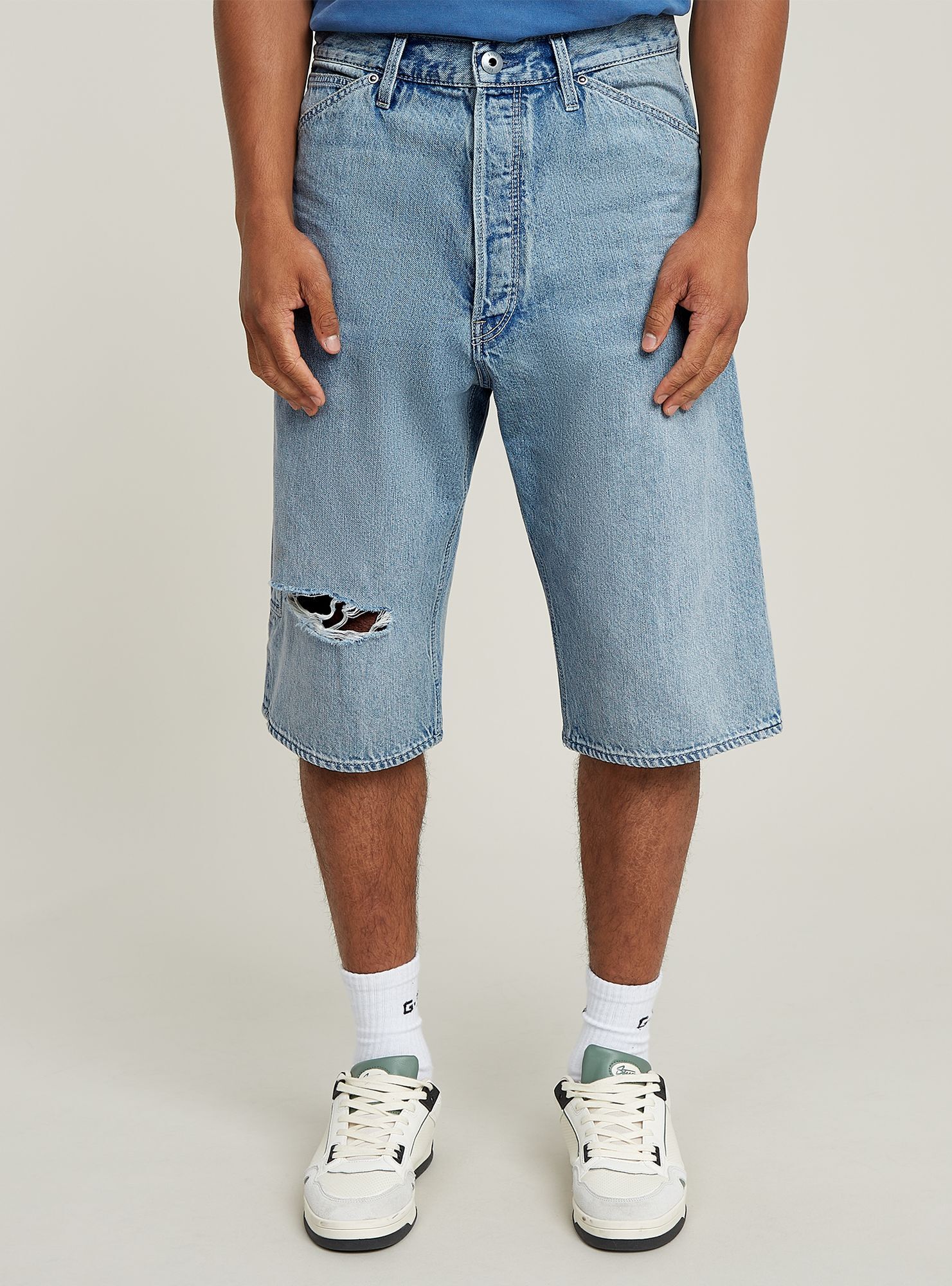 Shorts G-STAR "Bam Logger Shorts", Herren, Gr. 33, vintage ripped mine dust, Obermaterial: 30% Baumwolle, 20% Baumwolle, Hosen Shorts