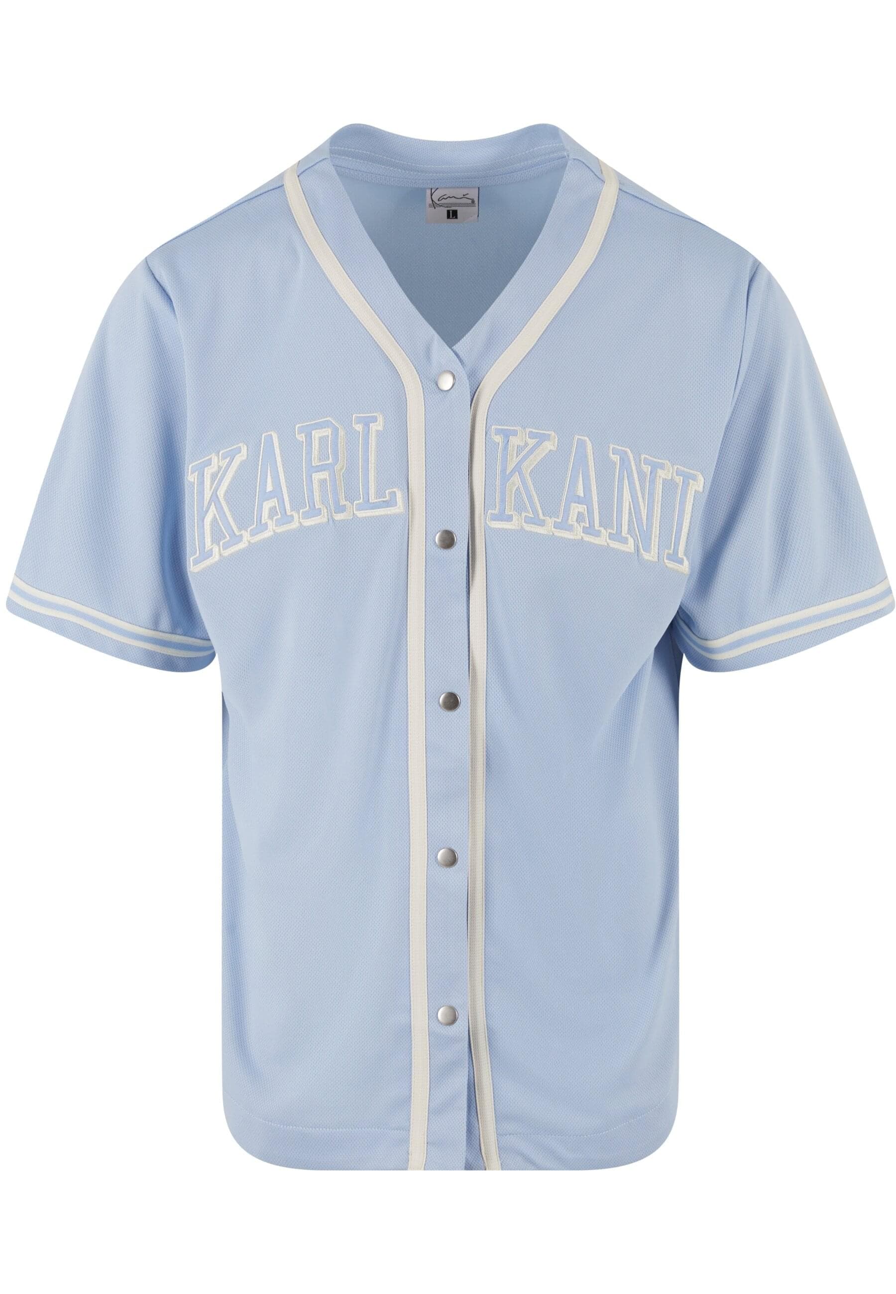 Langarmhemd KARL KANI "Karl Kani College Baseballshirt", Herren, Gr. M, US-Größen, blau, 100% Polyester, normal, Hemden