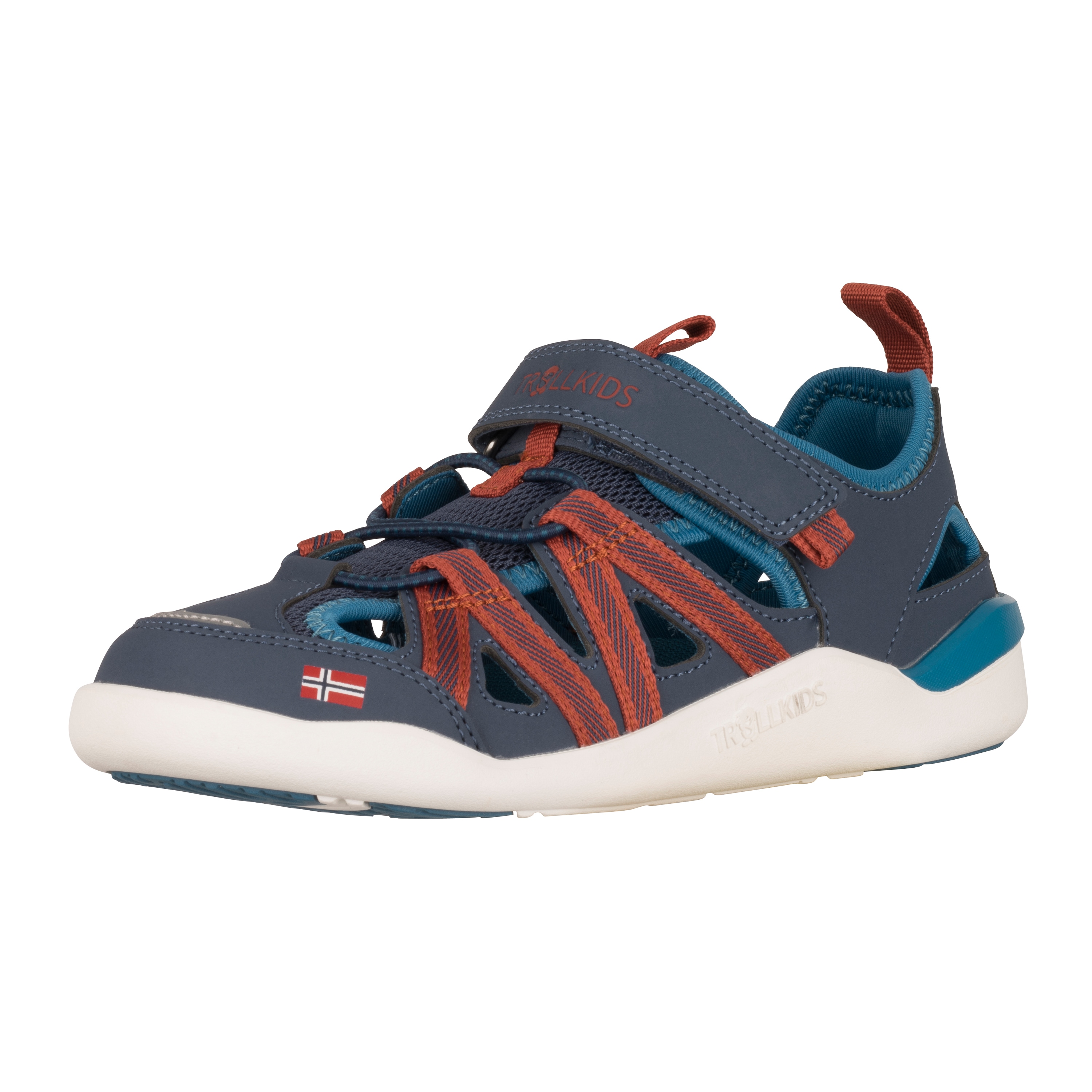 Barfußschuh TROLLKIDS "KIDS SALTFJORD BAREFOOT SANDAL", Kinder, Gr. 33, mystic blau, rot clay, summernight blau, Synthetik, Schuhe Barfußschuh