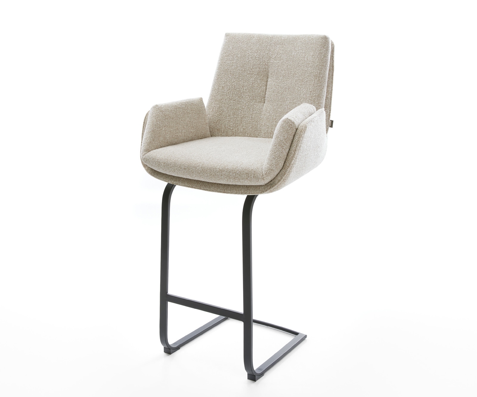 DELIFE Barstuhl Clea-Flex Webstoff Soft Beige Freischwinger Flach Metall Schwarz, Barstühle