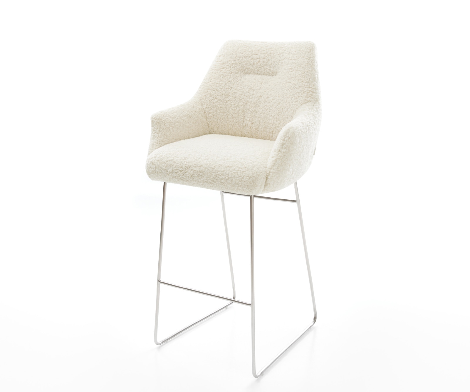 DELIFE Barstuhl Alja-Flex Teddystoff Beige Kufengestell Edelstahl Silberfarben Taschenfederkern, Barstühle Image