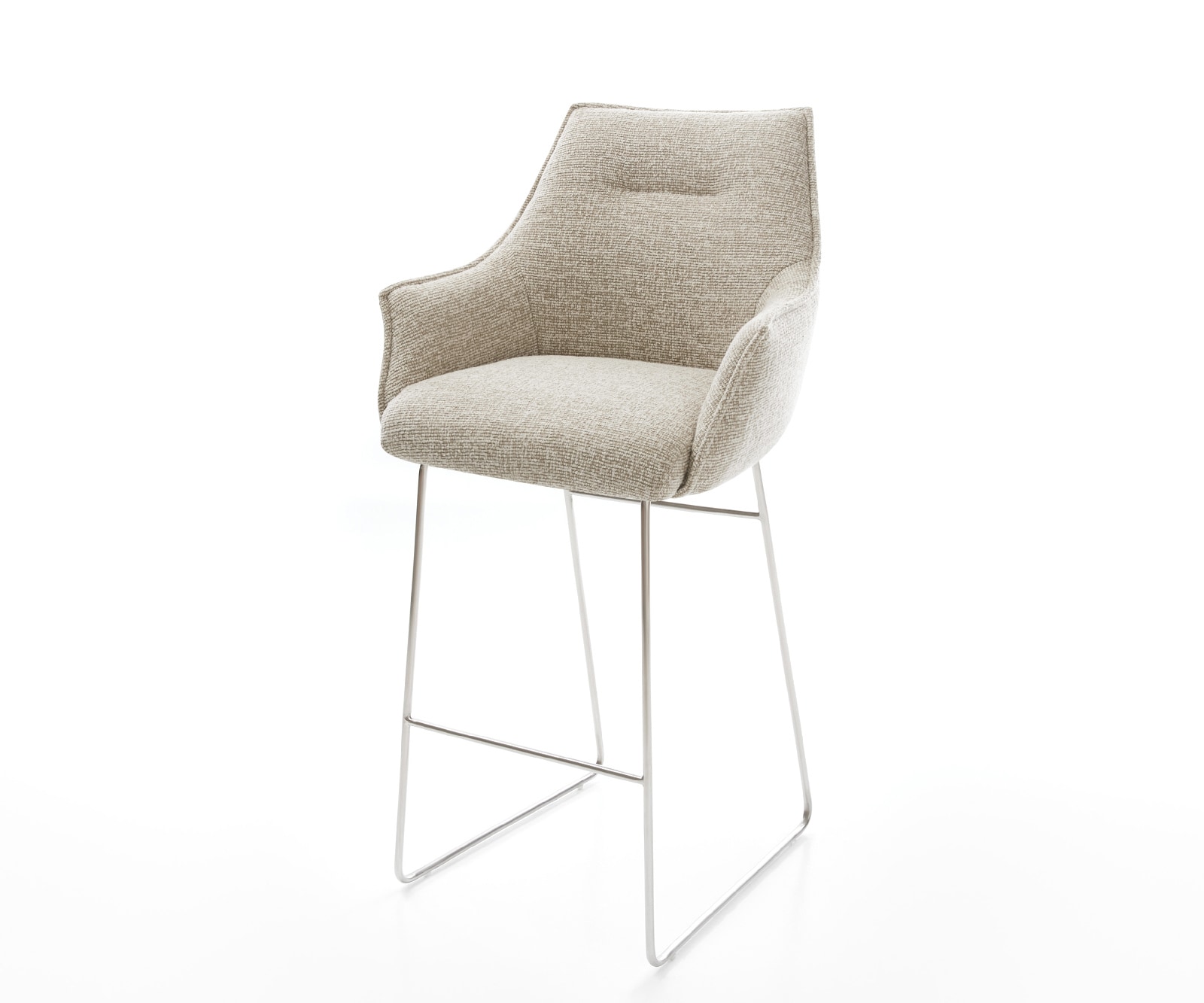 DELIFE Barstuhl Alja-Flex Webstoff Soft Beige Kufengestell Edelstahl Silberfarben Taschenfederkern, Barstühle Image