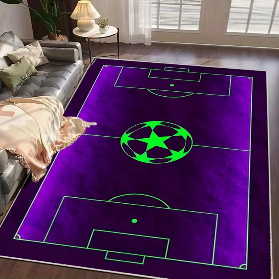 Tapis de terrain de football avec ballon de la ligue des Champions, antidérapant, doux, facile à nettoyer, idéal pour salle de jeux, salon, vacances, décoration de sport à domicile
