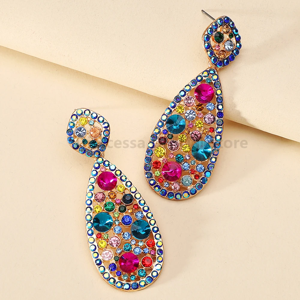 Teardrop Mehrfarbige Kristall Weibliche Elegante Glamouröse Dekor Baumeln Ohrringe Für Frauen Trend Luxus Design Hochzeit Schmuck Image